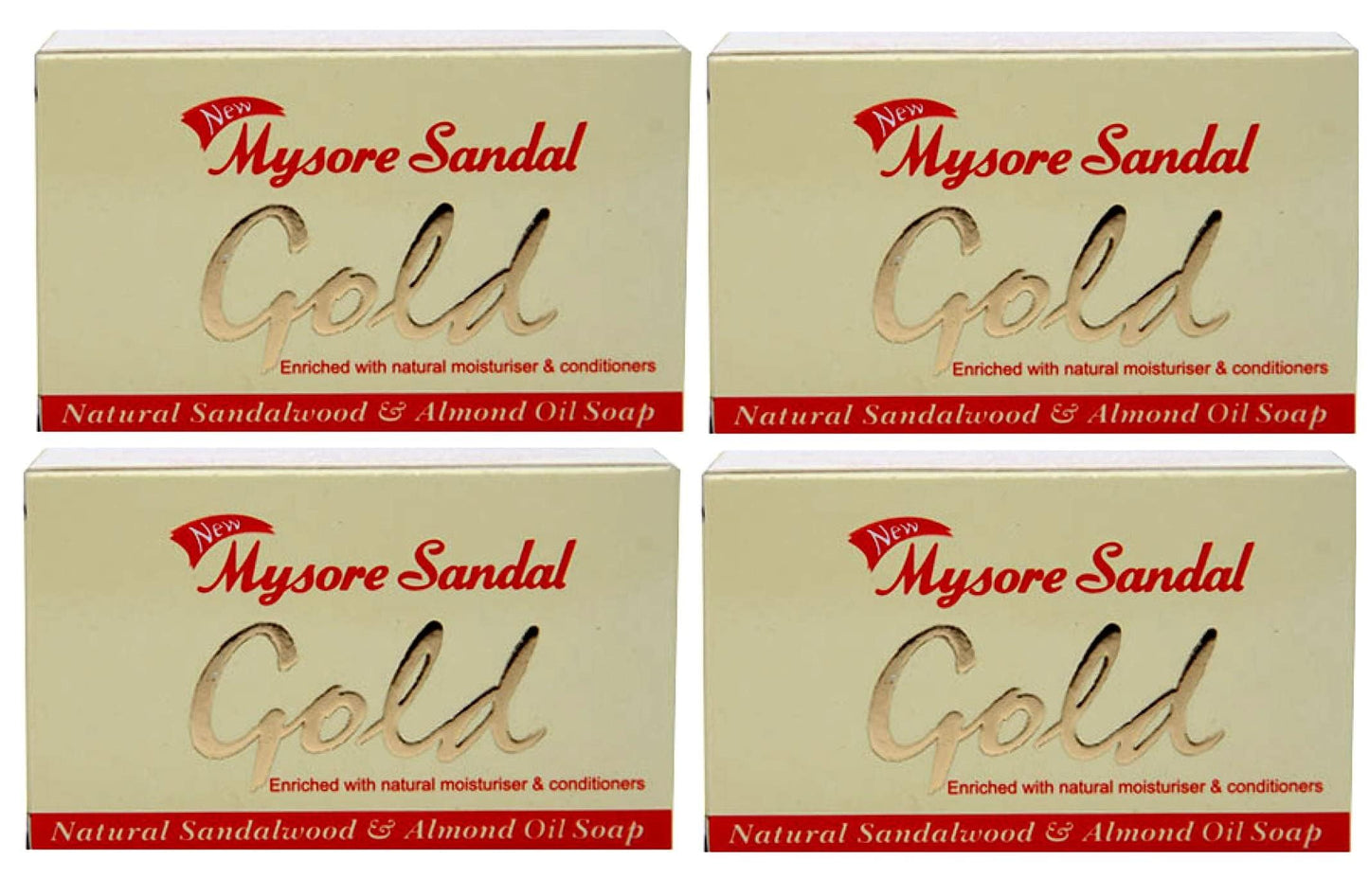 Mysore Sandal Gold Soap, 125 Grams Per Unit (Pack of 4) - Purest Sandalwood Soap - Grade 1 Soap - TFM 80% - Suitable for ALL Skin Type - Zero Dryness Beauty & Personal Care Mysore Sandal