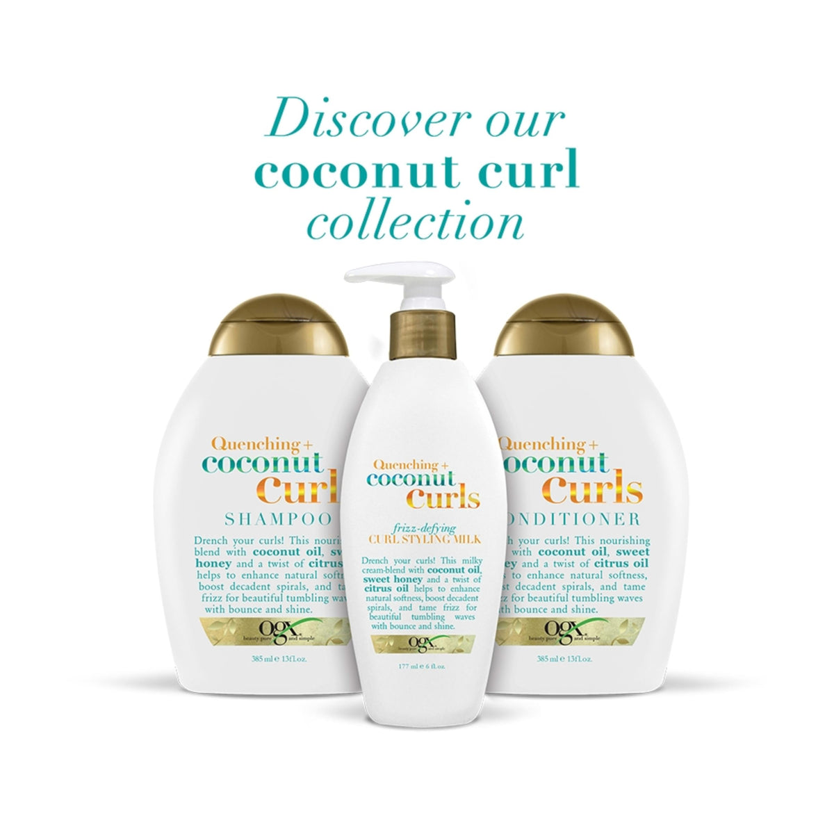 OGX Quenching + Coconut Curls Frizz-Defying Styling Milk, Nourishing Leave-In Hair Treatment with Coconut, Citrus Oil & Honey, Paraben-Free and
