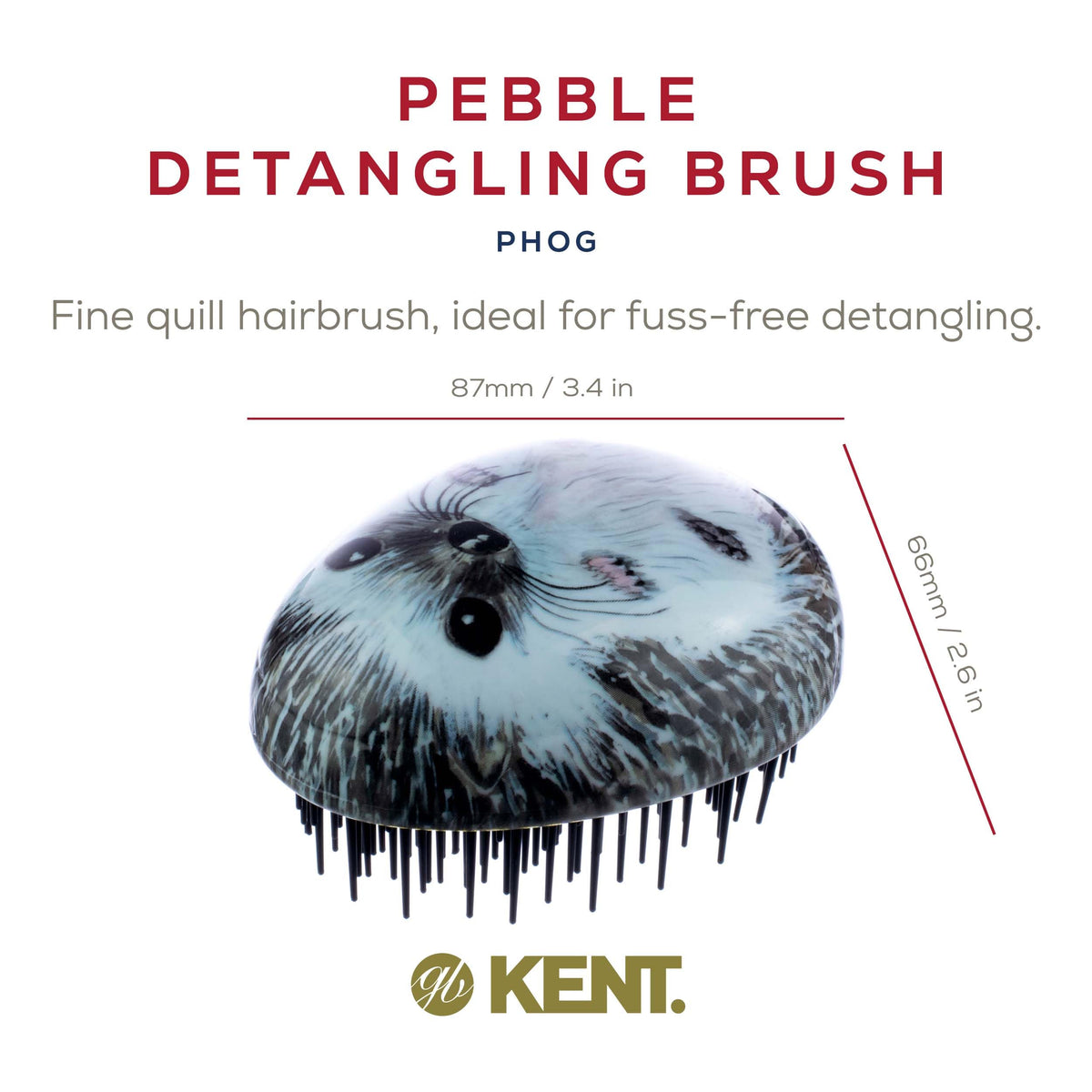 Kent PHOG Pebble Scalp Massager Shampoo Brush and Travel Size Detangling Brush - Scalp Scrubber for Dandruff and Kids' Hair Detangler (Hedgehog)