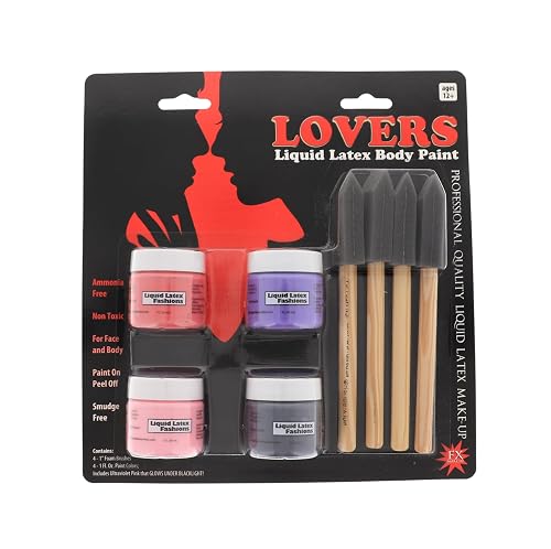 Lovers Liquid Latex Body Paint, Four 1 Ounce Bottles, Red, Pink, Purple, and Black, Four Brushes, Professional Quality, For Face and Body Beauty & Personal Care Liquid Latex Fashions