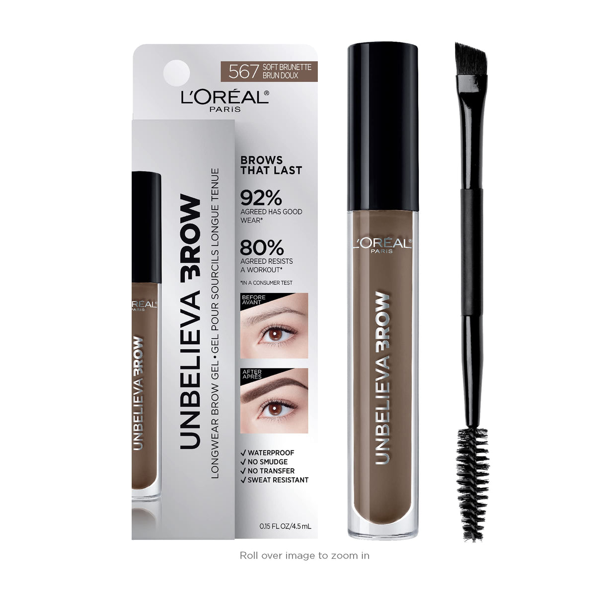 L'Oreal Paris Unbelieva-Brow Longwear Waterproof Tinted Brow Gel, Smudge-resistant, Transfer- Proof, Quick Drying, Easy and quick application