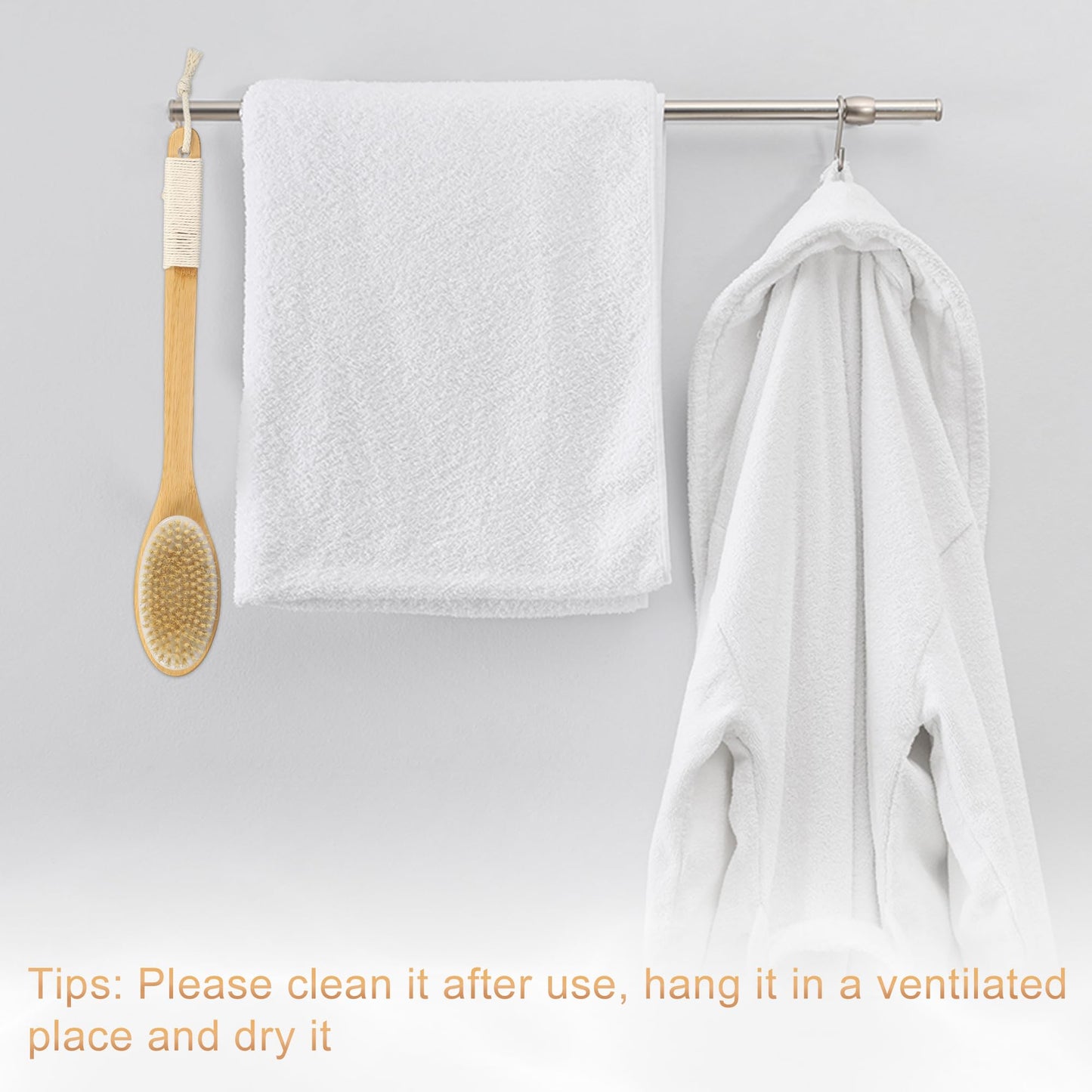 VOCOSTE Boar Bristle Dry Brushing Body Brush, 18inch Bath Brush Curved Long Handle for Shower, Wooden Body Brush for Showering and Exfoliating, Body Beauty and Personal Care VOCOSTE