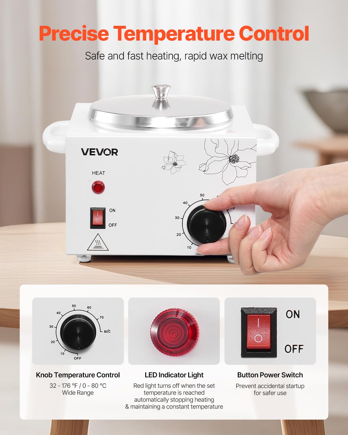VEVOR Single Wax Warmer, 600ML Professional Wax Warmer for Hair Removal, 32 ? to 176? Adjustable Electric Waxing Heater Pot with 100PCS Waxing Sticks Beauty and Personal Care VEVOR