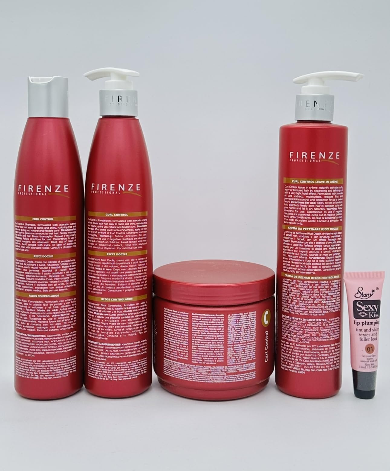 Firenze Professional Curl Control Shampoo 10.1 oz, Conditioner 10.1 oz, Leave-in Cream 10.1 & Mask Treatment13.5 oz- m- Free Starry Lip Plumping Gloss Beauty & Personal Care Firenze Professional