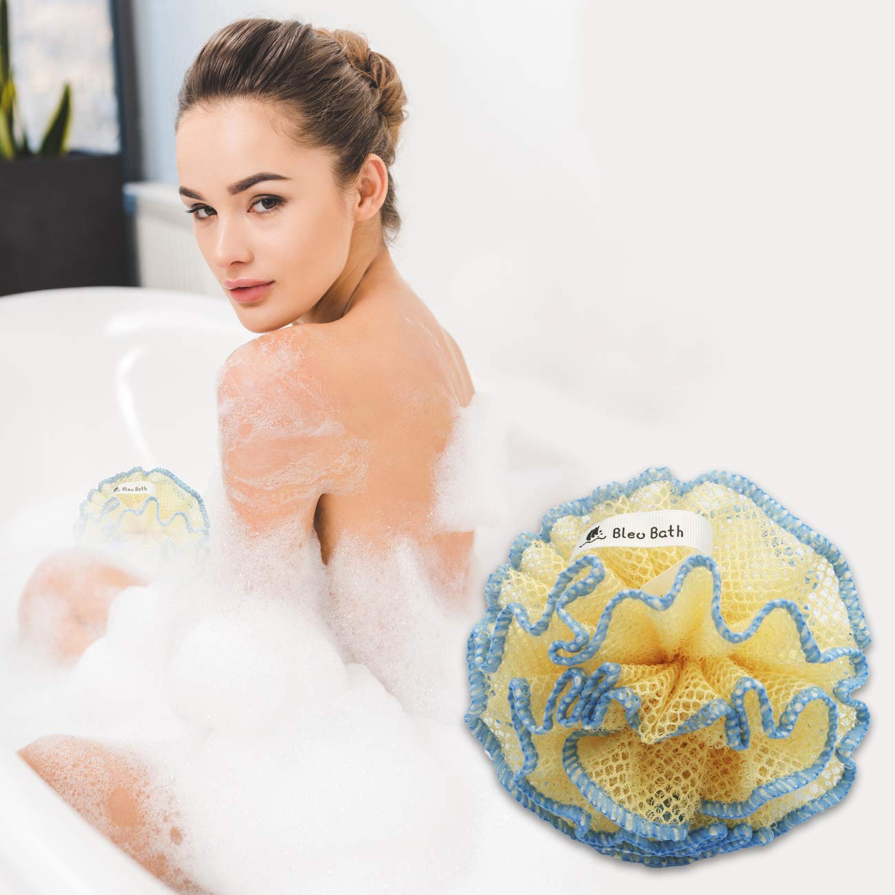 Bleu Bath (4 Pack) Exfoliating Body Scrubber Puff Deep Cleaning Sturdy Bath Loofah Mesh Sponge in Rough with Rich Bubbles for Men and Women Beauty and Personal Care Bleu Bath