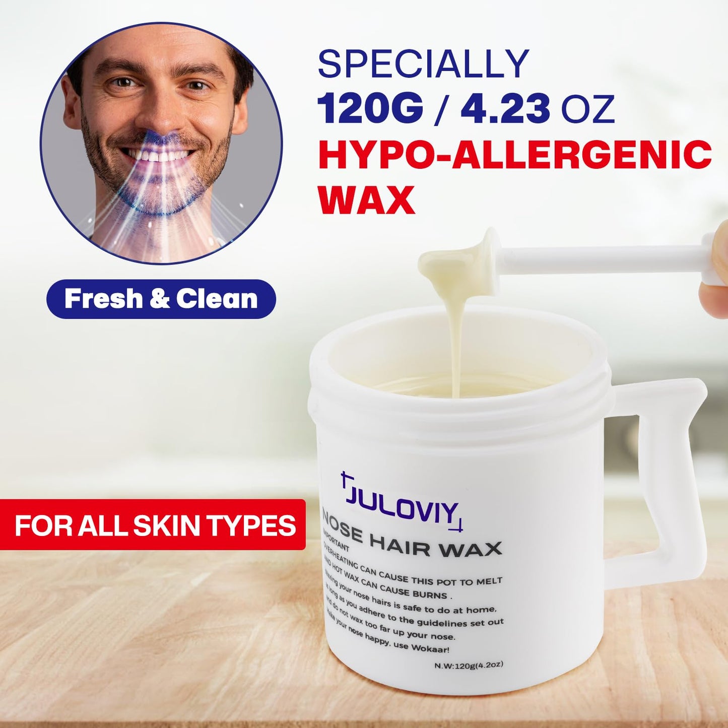Nose Wax Kit, 120 g Wax, 30 Applicators,Nostril and Ears Hair Removal Kit for Men & Women,Includes 15 Balm Wipes and Mustache Guards etc. Lasts up Beauty and Personal Care Juloviy