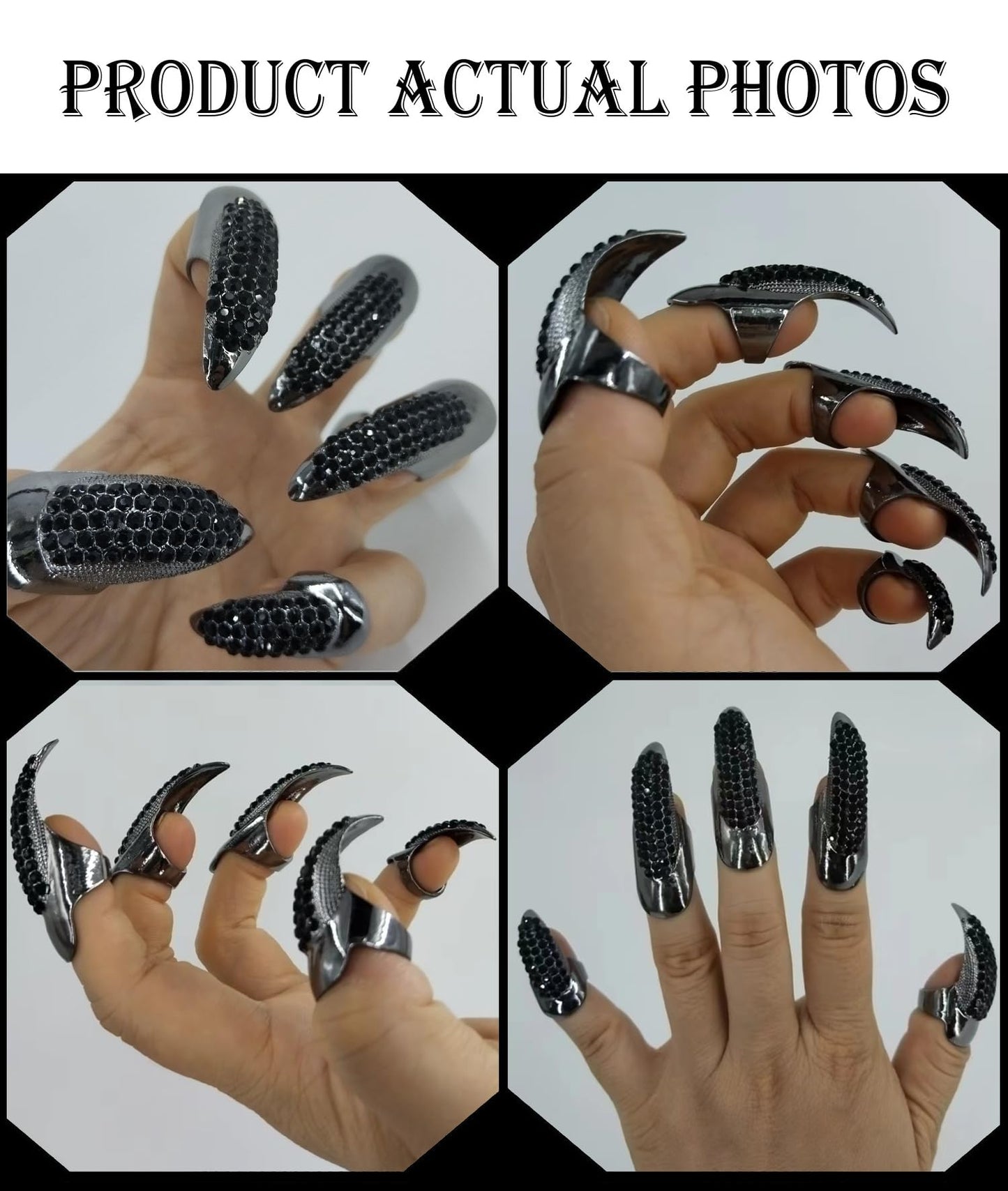 10 Pcs Halloween Costume Fake Finger Claws - Gothic Punk Cosplay Nail Rings - Sparkling Crystals Paved Party Accessories for Girls Women Men - Witch Beauty & Personal Care Bestga