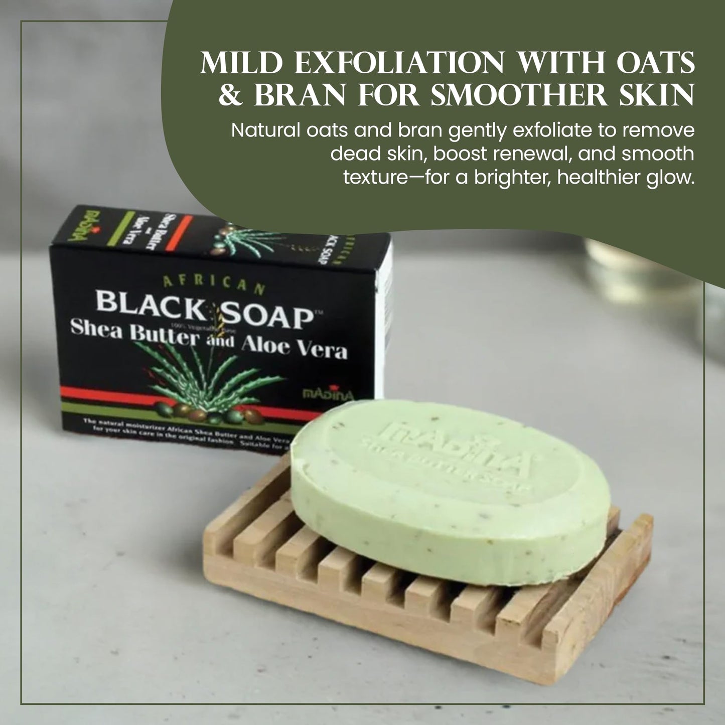 Madina African Black Soap Bar - Shea Butter, Aloe Vera, Moisturizing, Gentle Exfoliating, 100% Vegetable-Based, For All Skin Types, Face & Body Beauty & Personal Care Madina