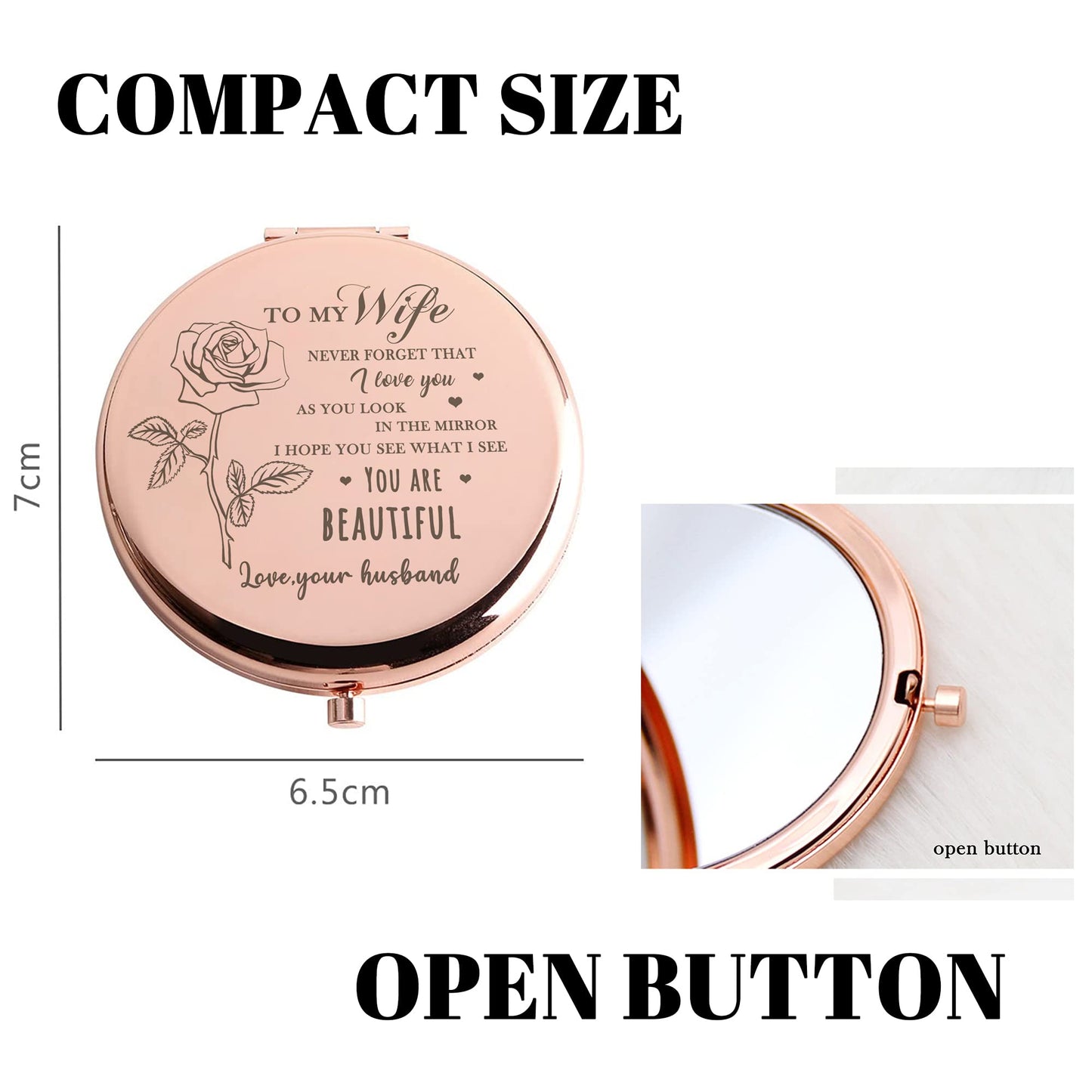 GAOLZIUY Gifts for Wife - Beautiful Wife Gift Rose Gold Compact Mirror, Birthday Gifts for Women, Wedding Anniversary, Valentines Day, Mothers Day Beauty & Personal Care GAOLZIUY