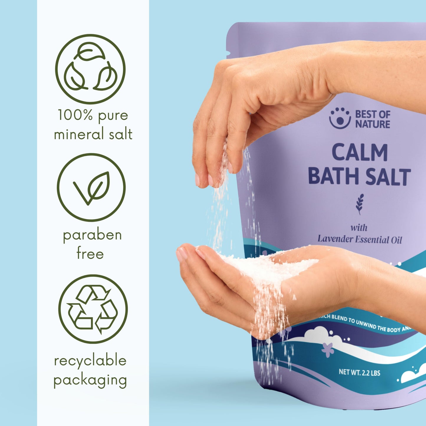 Best of Nature Calm Epsom Salt Bath Soak with Lavender Essential Oil, Mineral-Rich Bath Salts, Resealable Bag, 2.2 lb Beauty and Personal Care Best of Nature