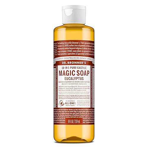 Dr. Bronner's Pure-Castile Magic Soap Liquid (Eucalyptus, 8 Ounce) - Made with Regenerative Organic Certified Oils, 18-in-1 Uses: Face, Body, Hair Beauty & Personal Care Dr. Bronner's