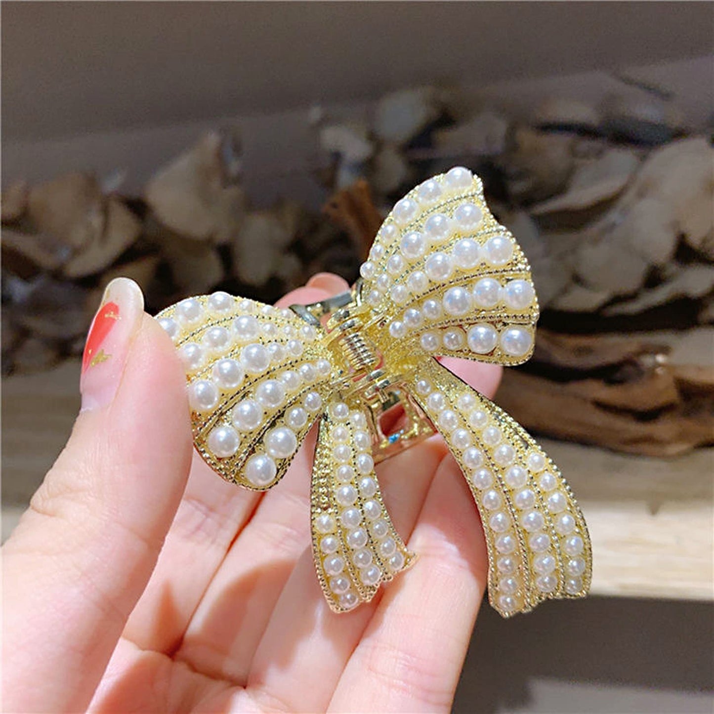 Pearl Hair Clip Butterfly Hair Barrette Elegant Metal Retro Hairpin for Women Girls(Open Shape Claw Clip, Gold) Beauty & Personal Care Gegong