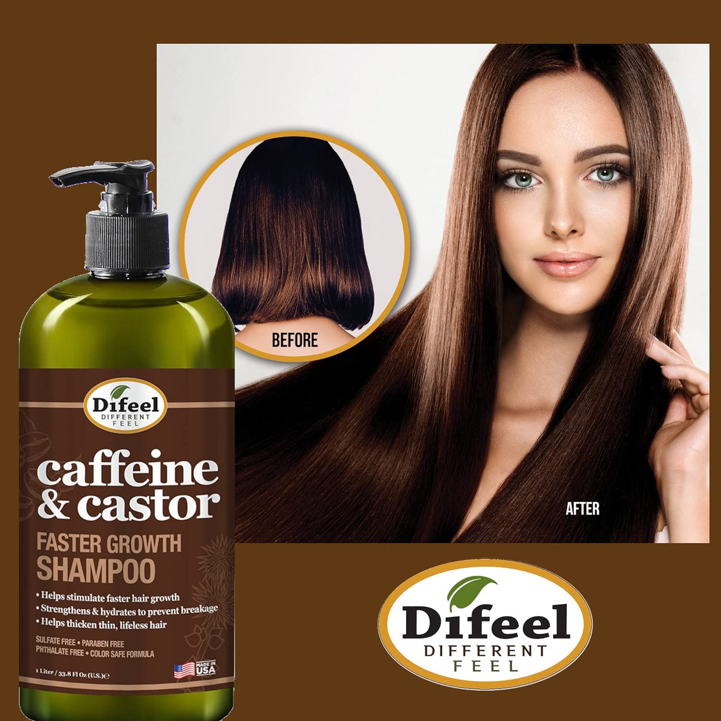 Difeel Caffeine & Castor Shampoo, Conditioner and Hair Growth Oil Set - with Shampoo, Conditioner, and Hair Oil Beauty & Personal Care Difeel