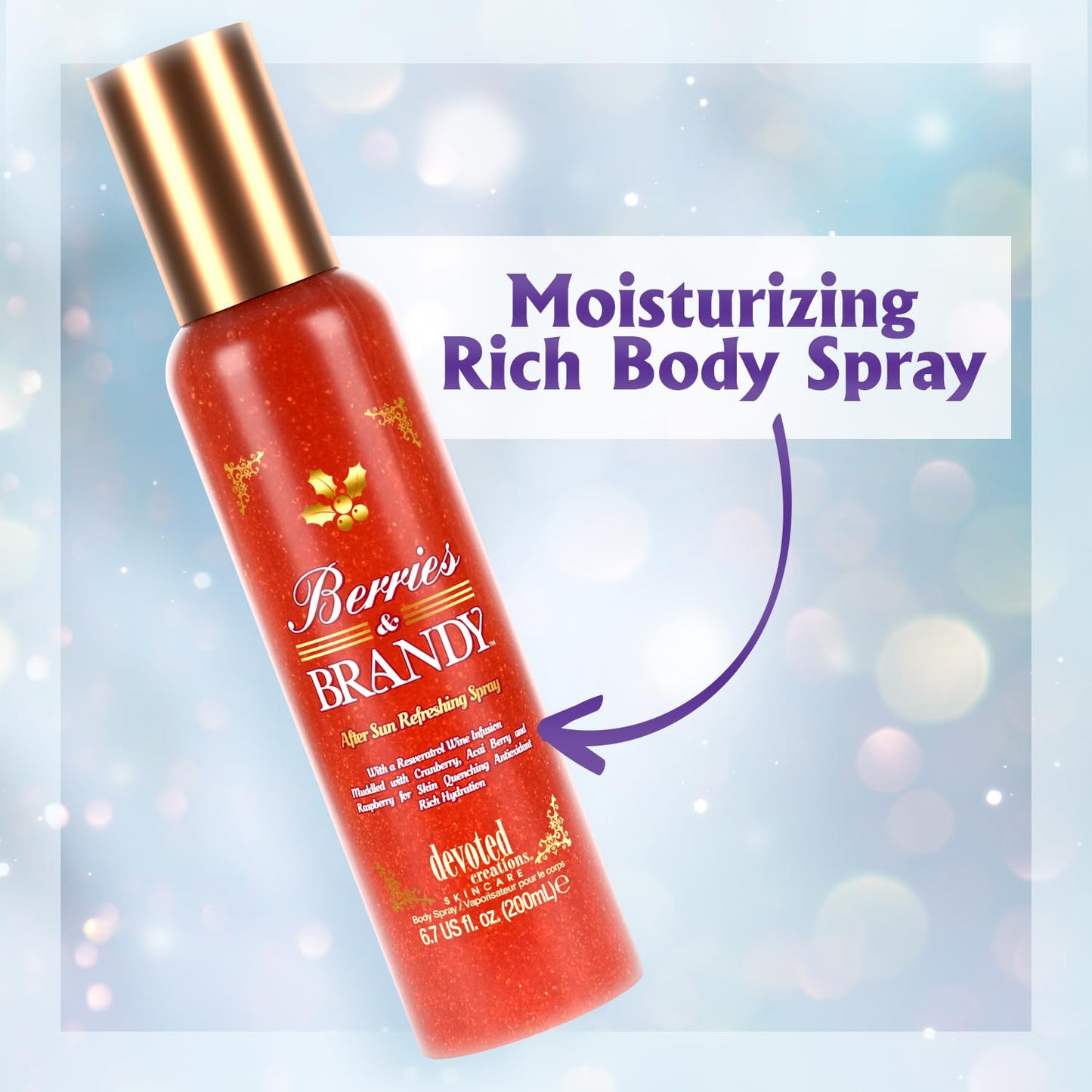 Devoted Creations Berries & Brandy After Sun Refreshing Spray | Color Extending - Skin Refreshing - Body Energizing Rich Hydrating After Sun Beauty & Personal Care Devoted Creations