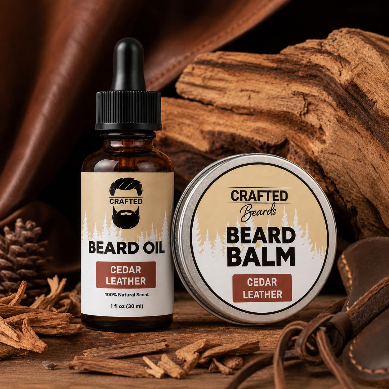 Beard Oil and Balm Set - Softer, Smoother, Moisturized Beard Care - Cedarwood Scent Gift for Men Beauty and Personal Care Crafted Beards