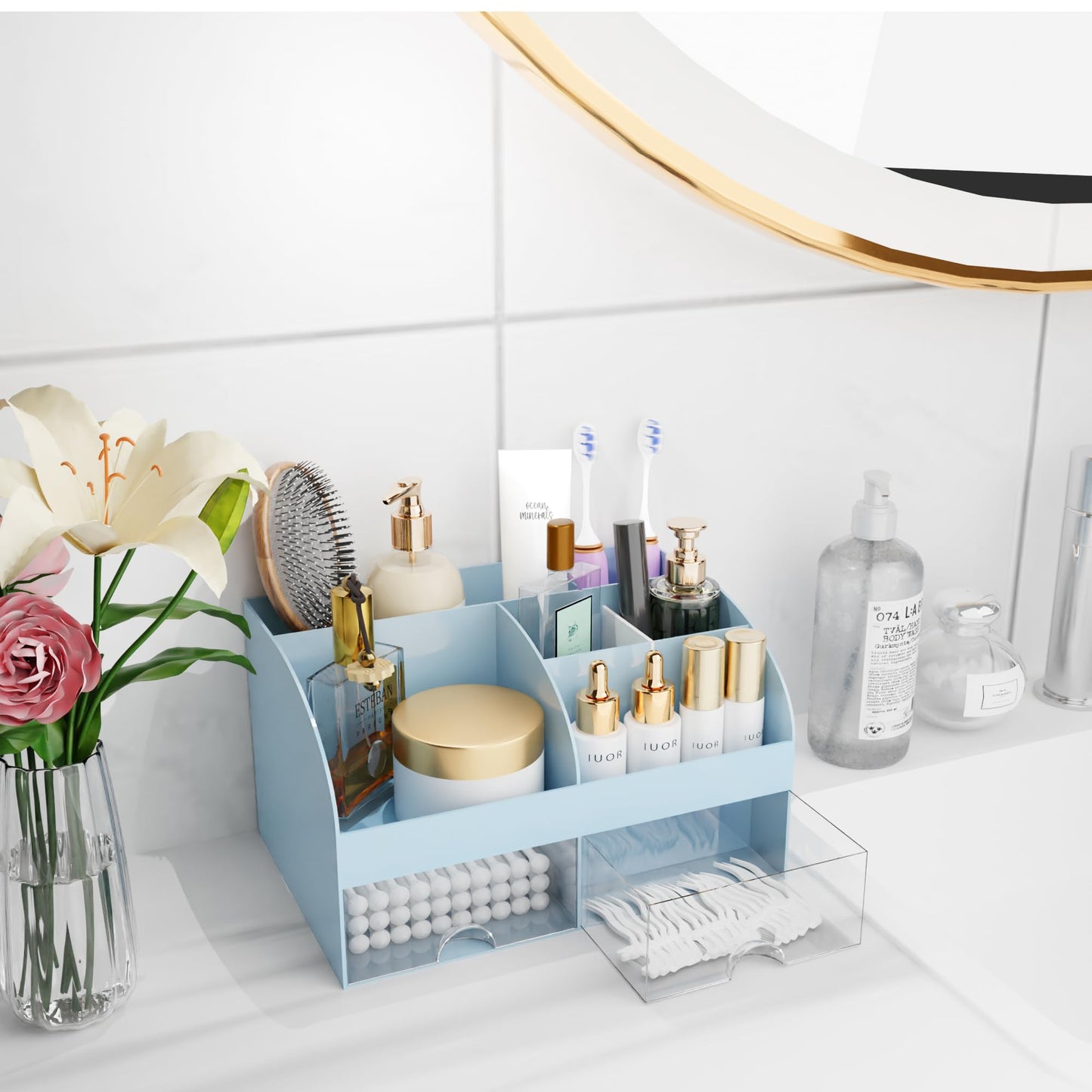 Makeup Organizer with Drawers, Cosmetic Storage for Dresser Vanity and Bathroom Countertop, Beauty Holder for Lipstick Brush, Skincare Organizer Beauty and Personal Care COMFYROOM