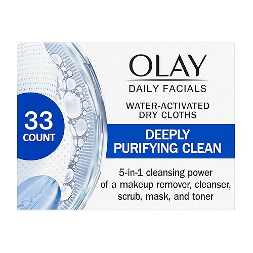 Olay Daily Facials, Daily Clean Makeup Removing Facial Cleansing Wipes, 5-in-1 Water Activated Cloths, Exfoliates, Tones and Hydrates Skin, 33 count Beauty & Personal Care Olay