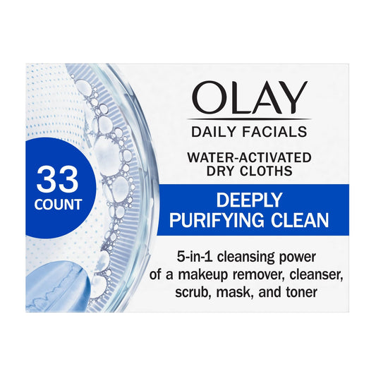 Olay Daily Facials, Daily Clean Makeup Removing Facial Cleansing Wipes, 5-in-1 Water Activated Cloths, Exfoliates, Tones and Hydrates Skin, 33 count Beauty & Personal Care Olay