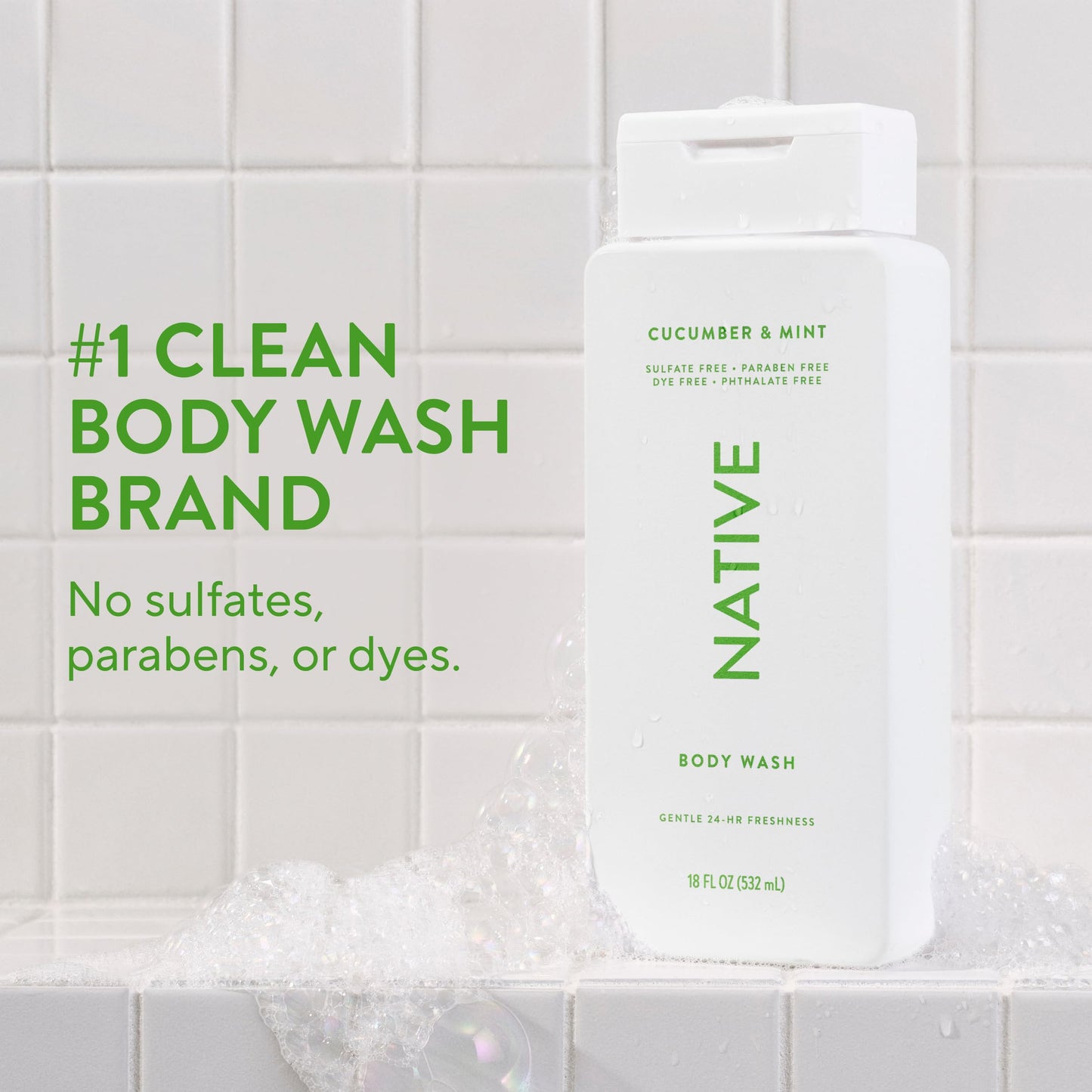 Native Body Wash Contains Naturally Derived Ingredients | For Women & Men, Sulfate, Paraben, & Dye Free Leaving Skin Soft and Hydrated | Cucumber Beauty & Personal Care Native