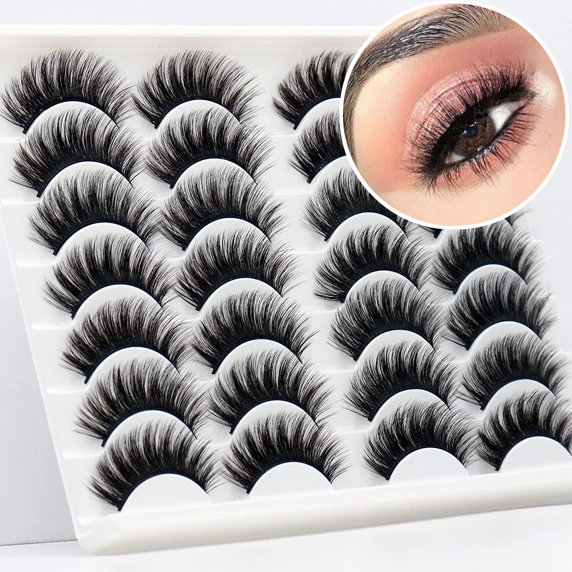 Losha Eyelashes Natural Look Faux Mink Lashes Pack Handmade Fluffy False Eyelashes 14 Pairs Eye Lashes (70) Beauty and Personal Care Losha Default Title