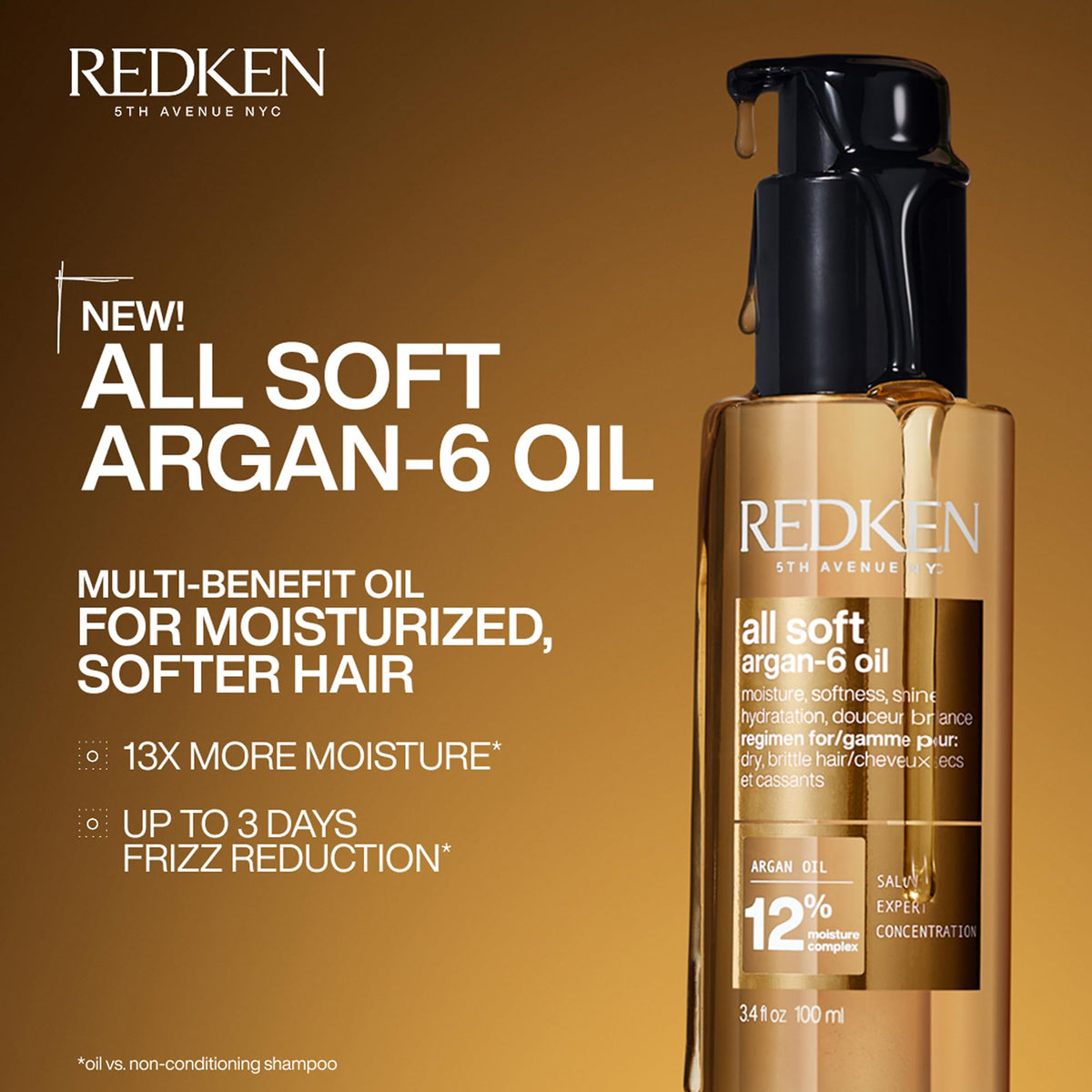 Redken All Soft Argan-6 Hair Oil - For Softness & Shine, 1.6 Fl Oz