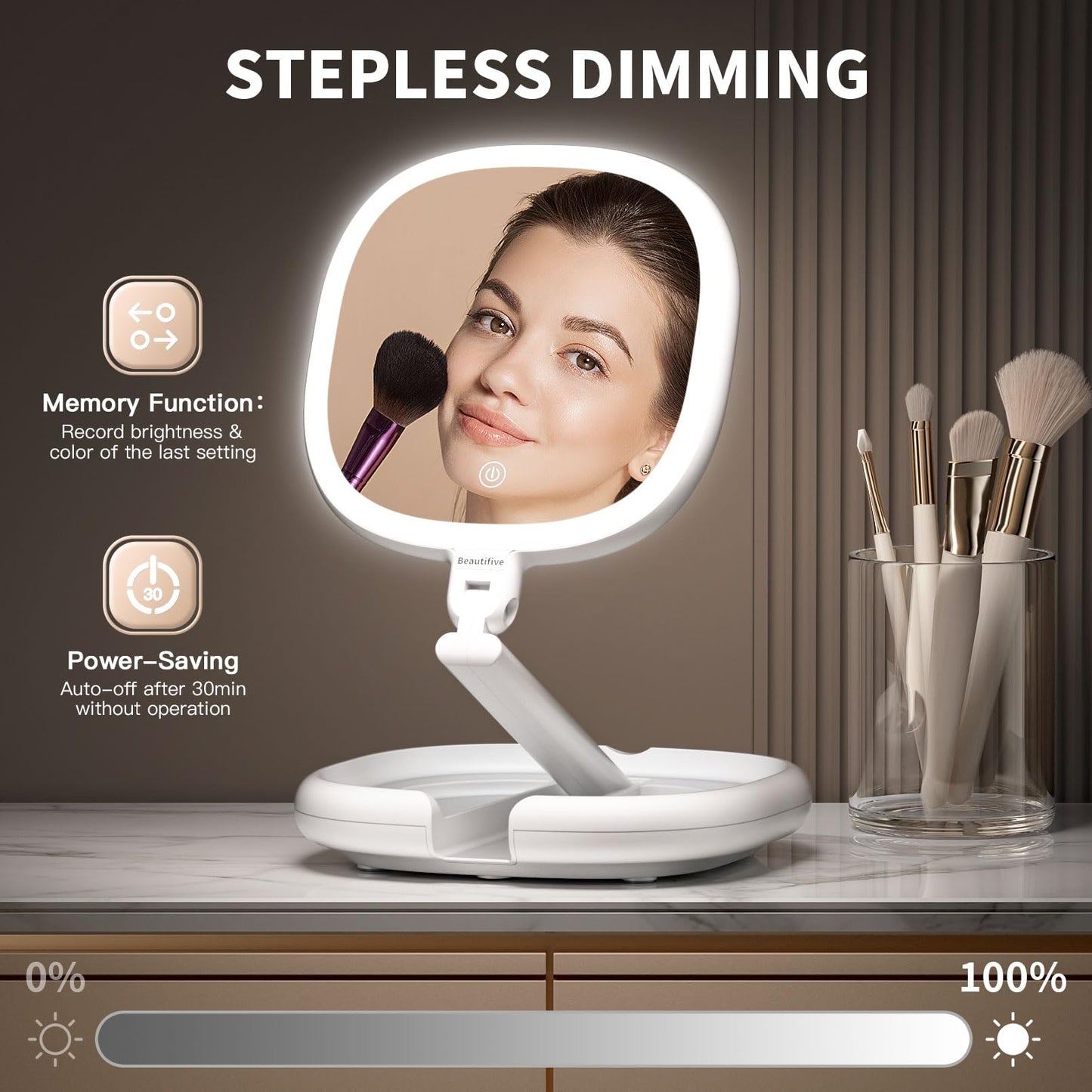 Beautifive 6.3” Makeup Mirror with Light and Magnification, 10X/1X Light Up Makeup Mirror Lighted Make Up Mirror with Adjustable Height Double Sides Beauty & Personal Care Beautifive