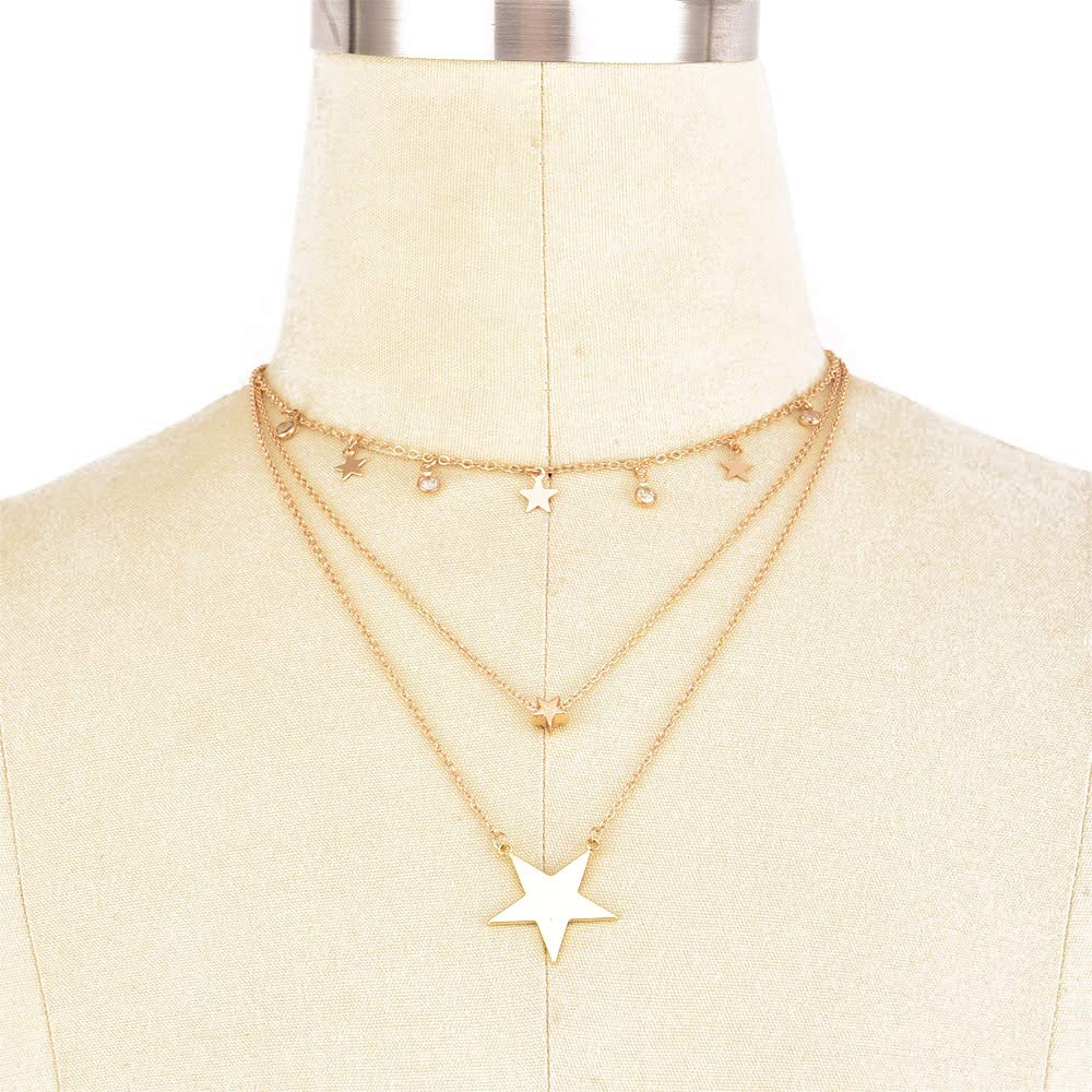 DoubleNine Large Star Crystal Pendant Gold Tassels Dangle Layered Necklace for Women Girls Beauty & Personal Care Doubnine