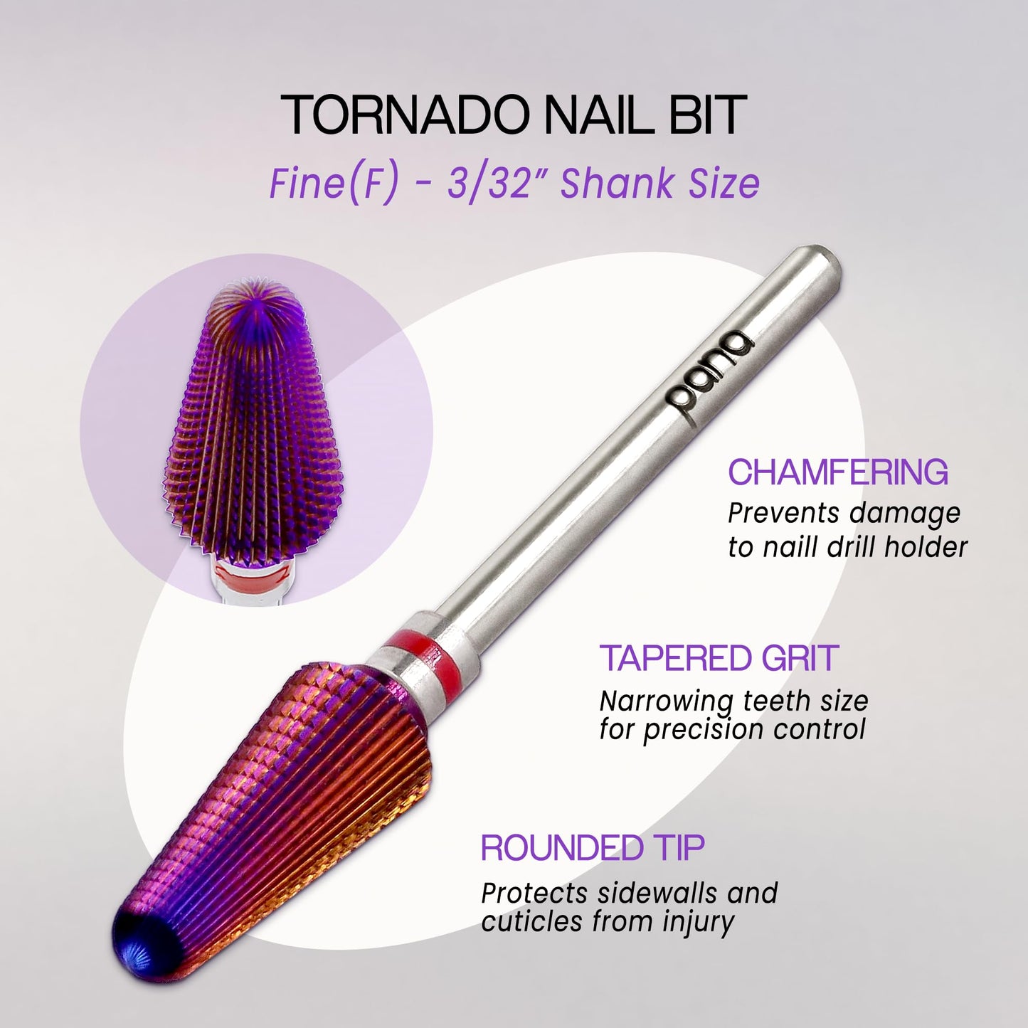PANA 3/32" Purple Tornado Carbide Nail Drill Bit for Acrylics, Nail Extension, Gel Polish Removal Nail Salon Manicure Pedicure Electric File Tools Beauty & Personal Care PANA