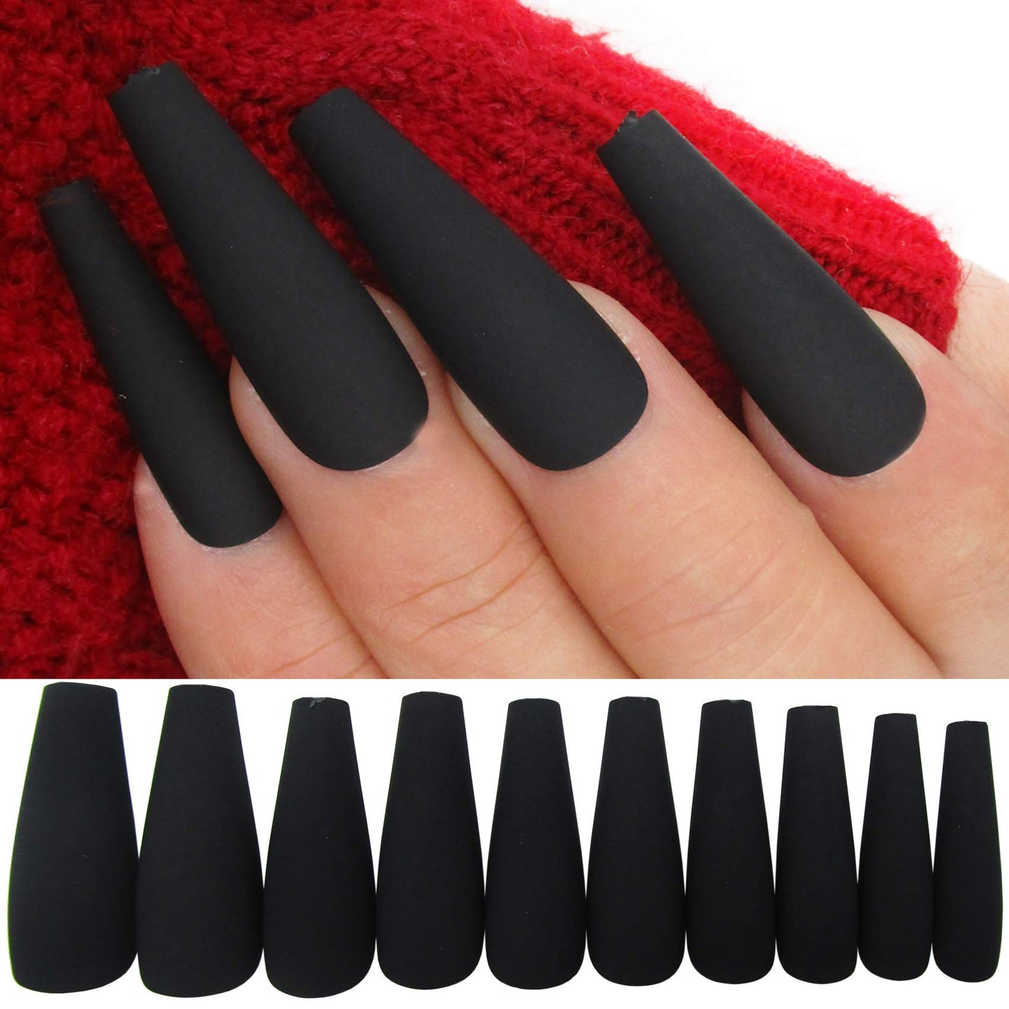 LoveOurHome 100pc Coffin Press on Nails Long Fake Nails Medium Ballerina Acrylic Press on Nail Coffin Nail Tips Matte Black Artifical Nail Full Cover Beauty & Personal Care LoveOurHome