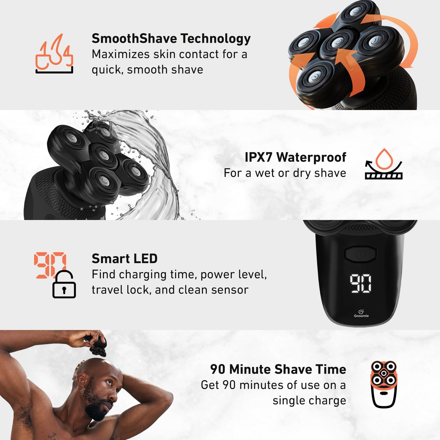 Groomie Crispy AF, Shaving & Grooming Kit for Bald Men - Set Includes BaldiePro Electric Razor, Pre-Shave Oil, Aftershave, Deodorant & Travel Carrying Beauty and Personal Care Groomie
