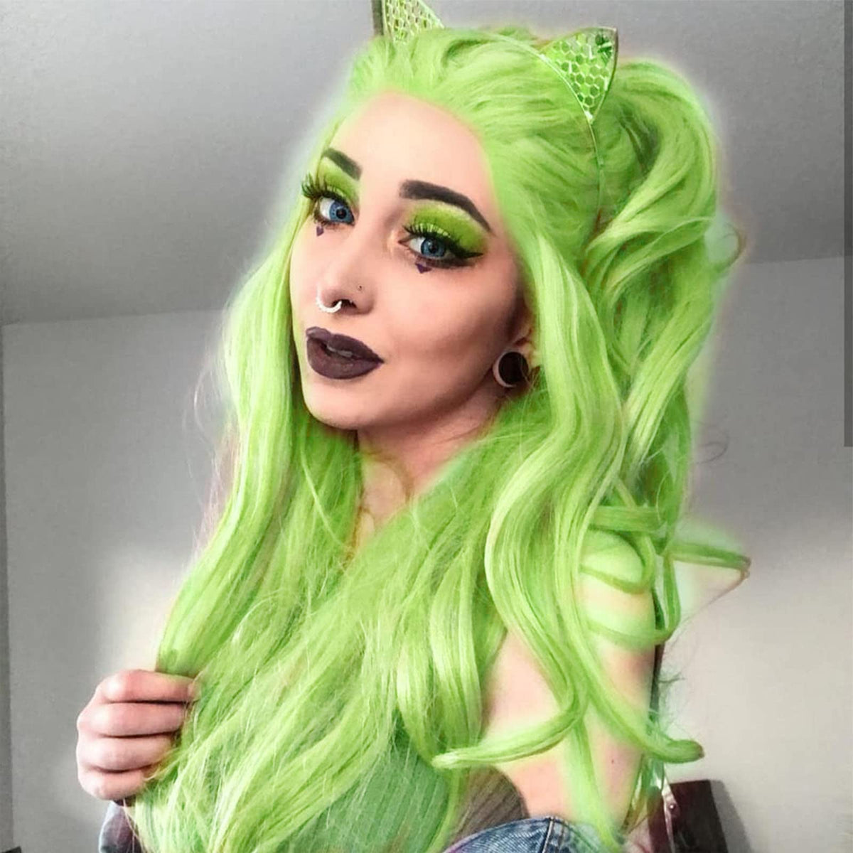AFBeauty Neon Green Wig Lime Green Lace Front Wigs for Women Long Curly Wavy Real Hair Wig Soft Pre Plucked Natural Hairline Glueless Lace Wigs