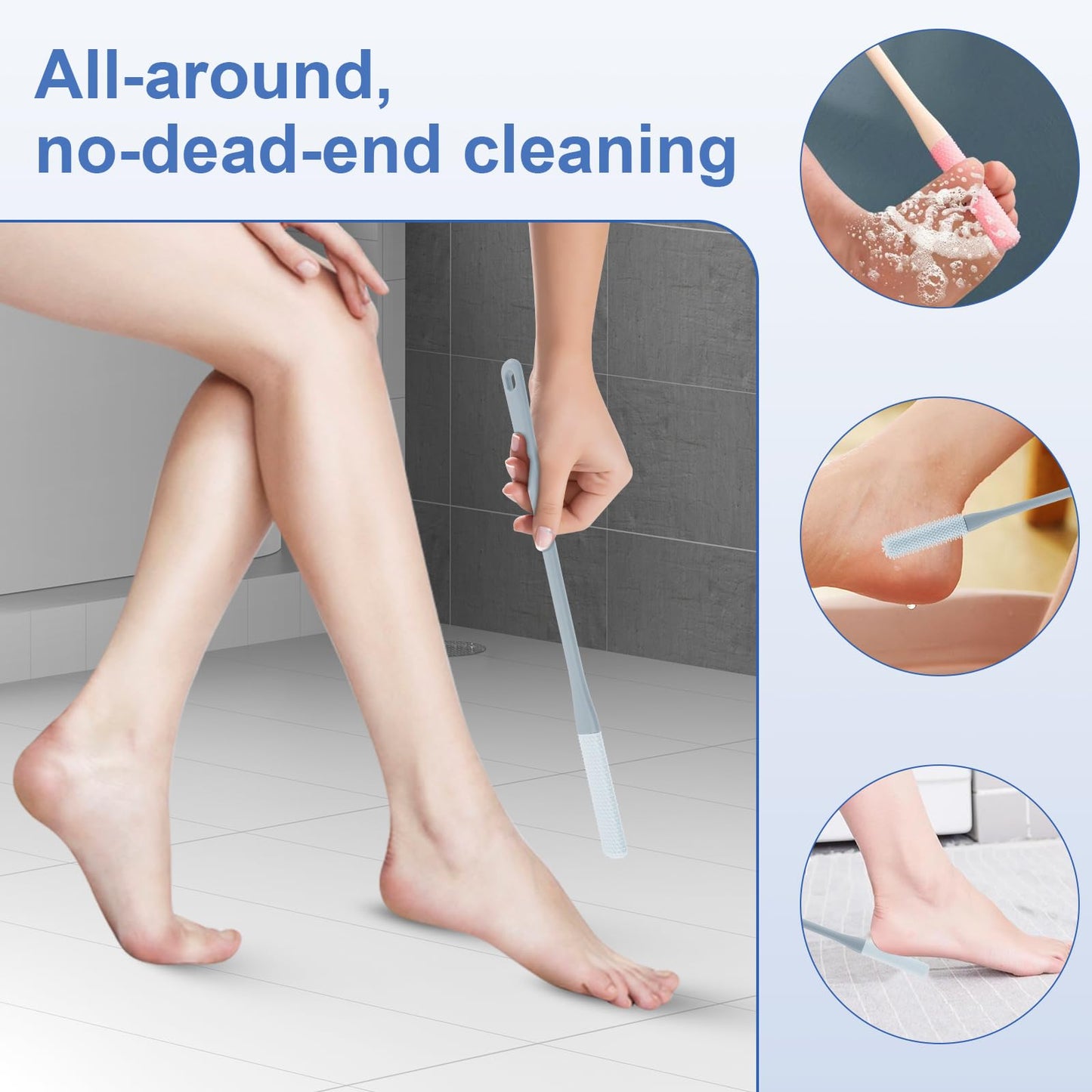 2 Pack Toe Cleaning Brush 15.7" Long Handle Soft Rubber Toe Scrubber Brush Portable Foot Brushes Feet Cleaner Scrub in Shower Foot Lotion Applicator Beauty and Personal Care KarHoeGern