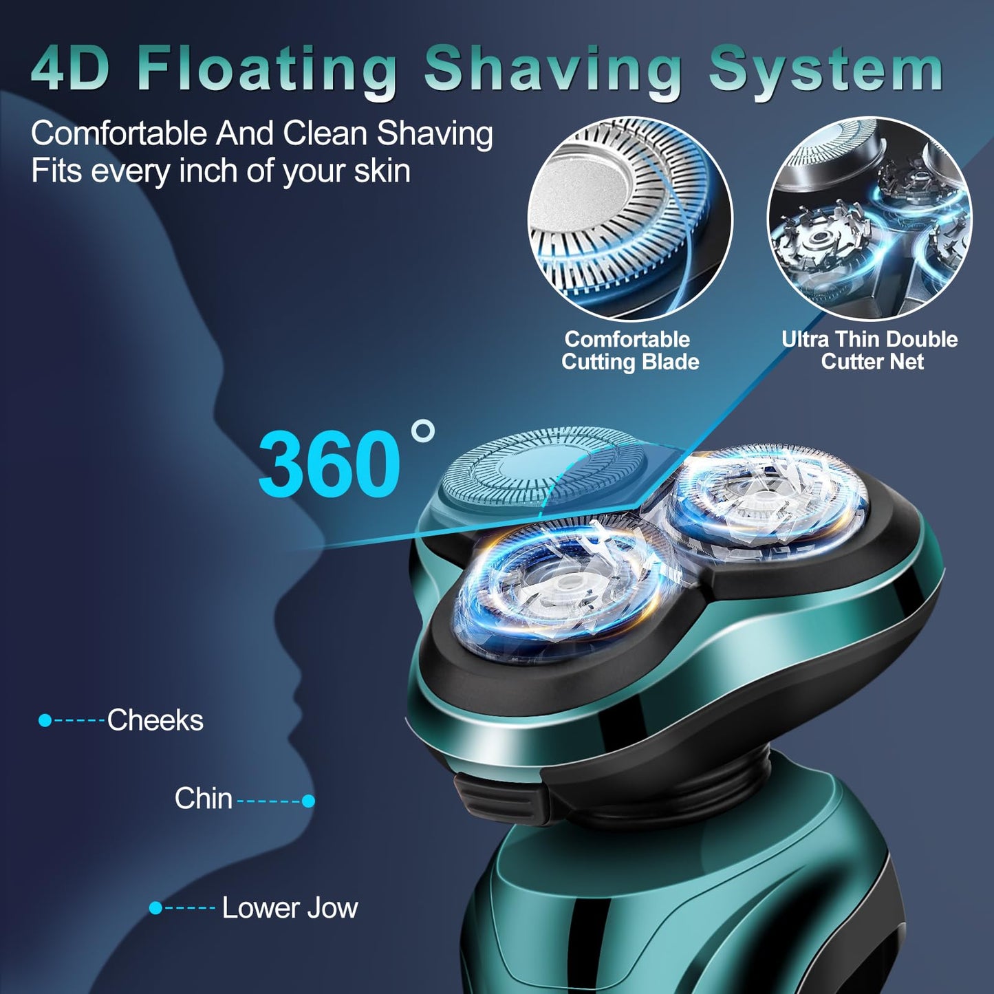 Electric Razor for Men, 4D Dual-Ring Floating Head Electric Shaver, IPX7 Waterproof Wet & Dry Shaver, USB-C Fast Charging 120Mins Long Runtime Beauty and Personal Care Handsomeface