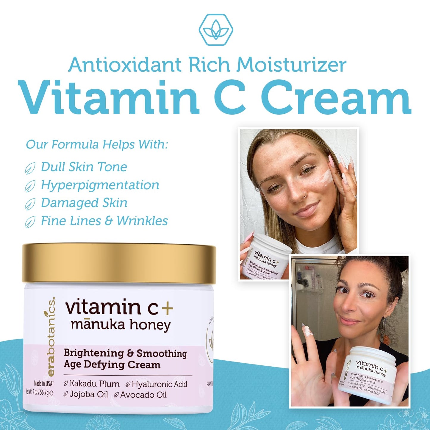 Era Organics Advanced Vitamin C Face Cream - Brightening and Nourishing with Jojoba Oil, Kakadu Plum for Fine Lines, Wrinkles Beauty & Personal Care Era Organics