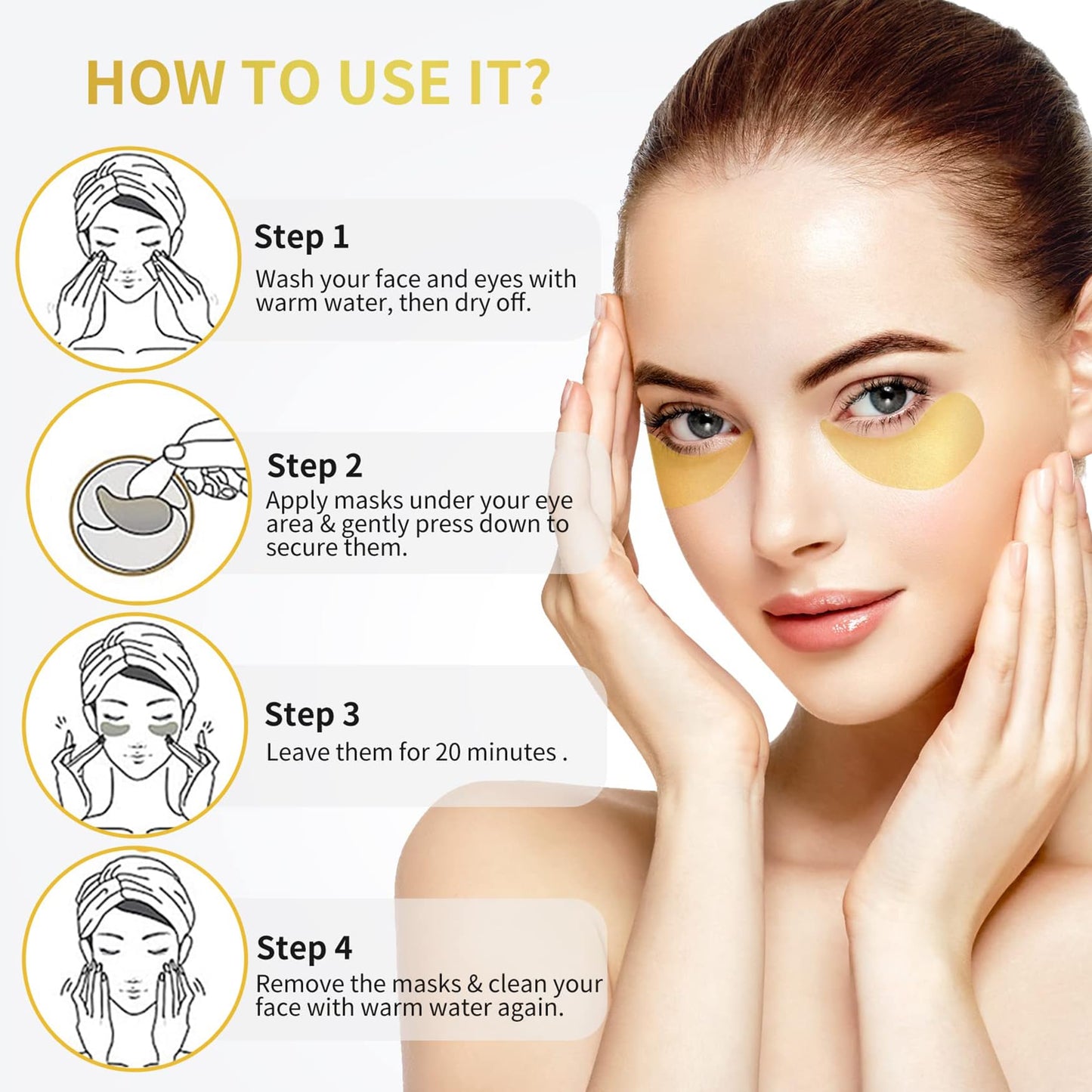NAZANO 24K Gold Under Eye Patches - 60 Pack for Puffy Eyes, Dark Circles, Bags & Wrinkles with Collagen & Hyaluronic Acid - Eye Care Pads for Daily Beauty & Personal Care NAZANO