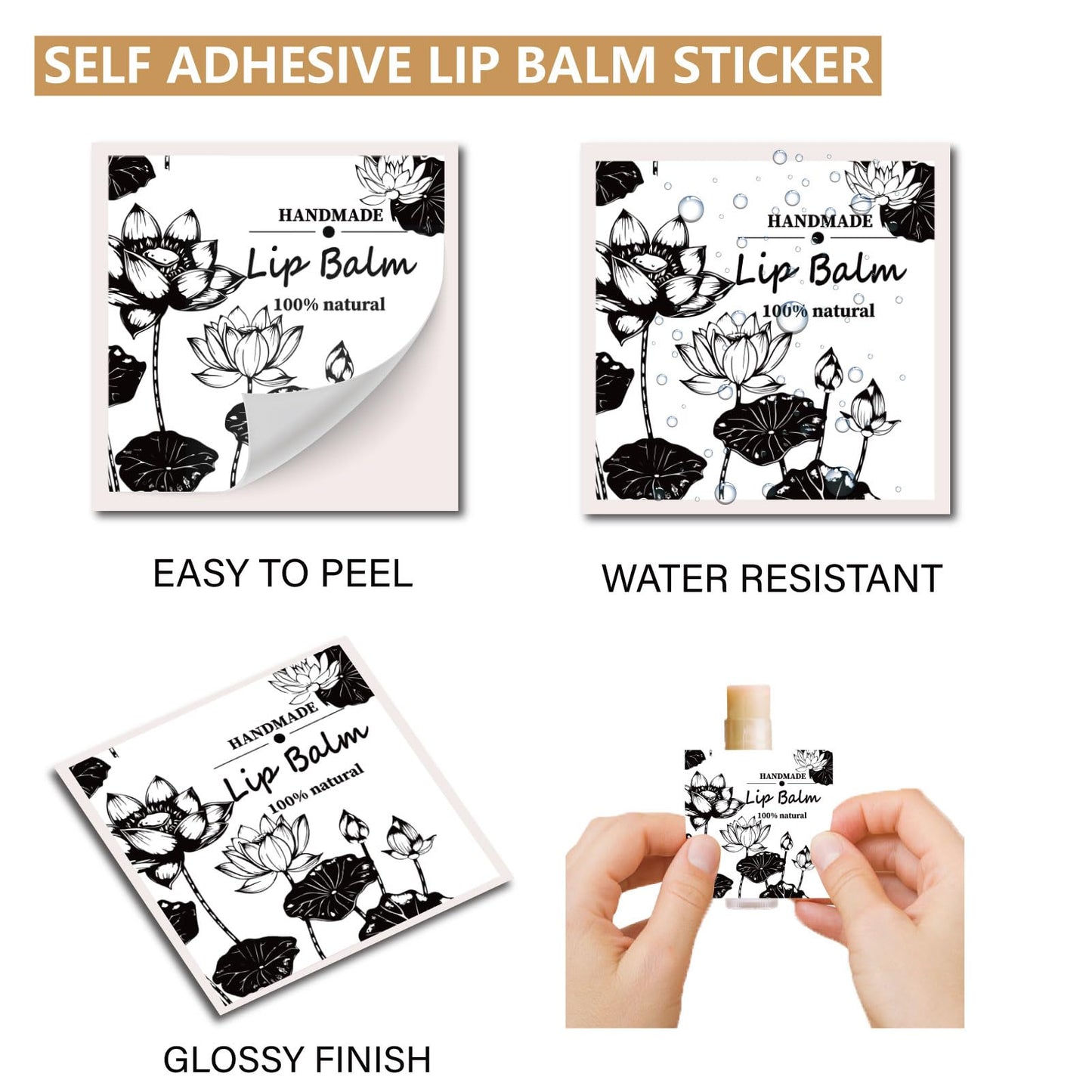 CRASPIRE 80Pcs 8 Styles Flower Lip Balm Stickers Self-Adhesive Retro Butterfly Leaves Plants Lotus Pattern Waterproof Handmade Labels Square Lipstick Beauty and Personal Care CRASPIRE