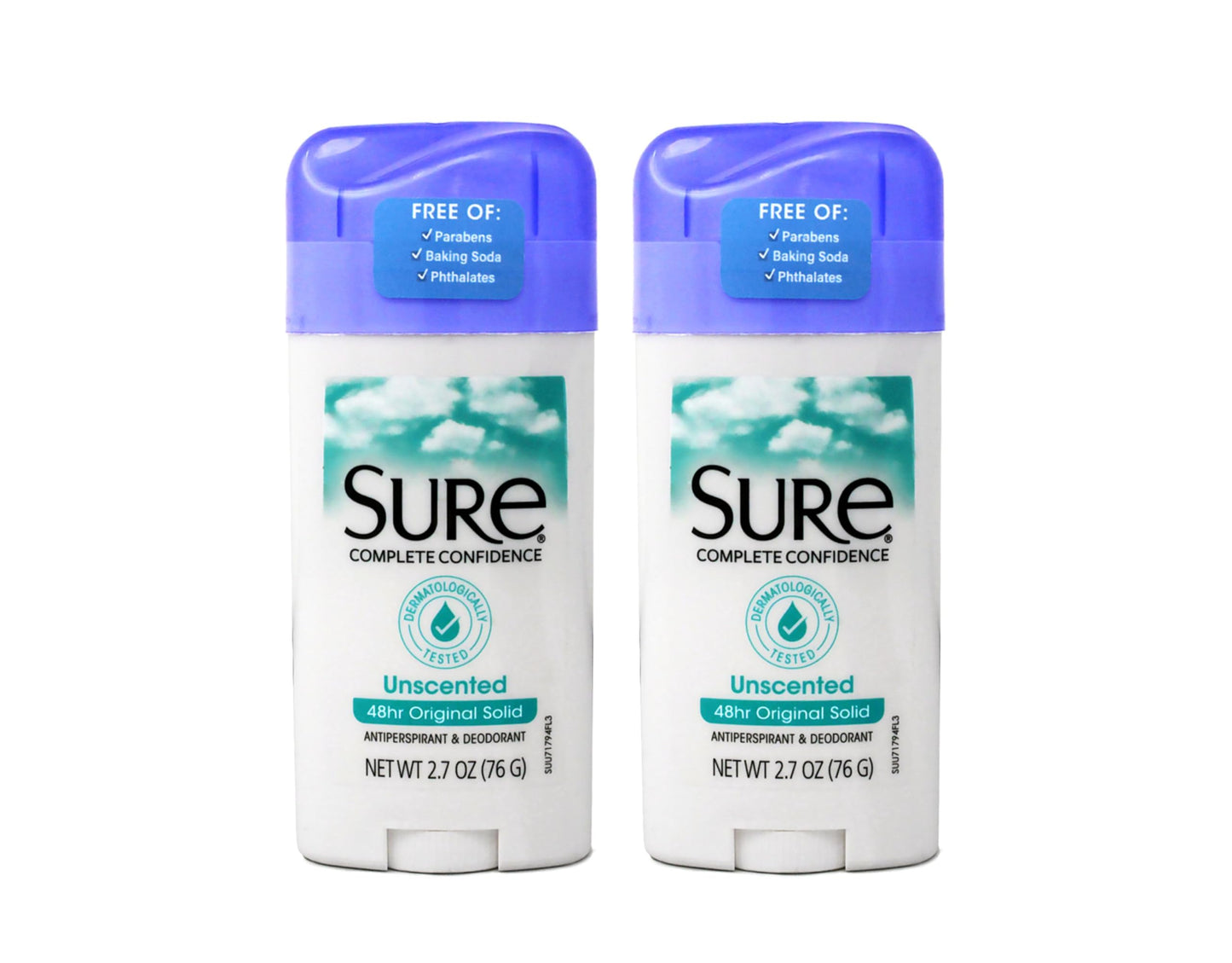 Sure Deodorant Original Solid, Unscented - 2.7 oz - 2 pk Beauty and Personal Care Sure