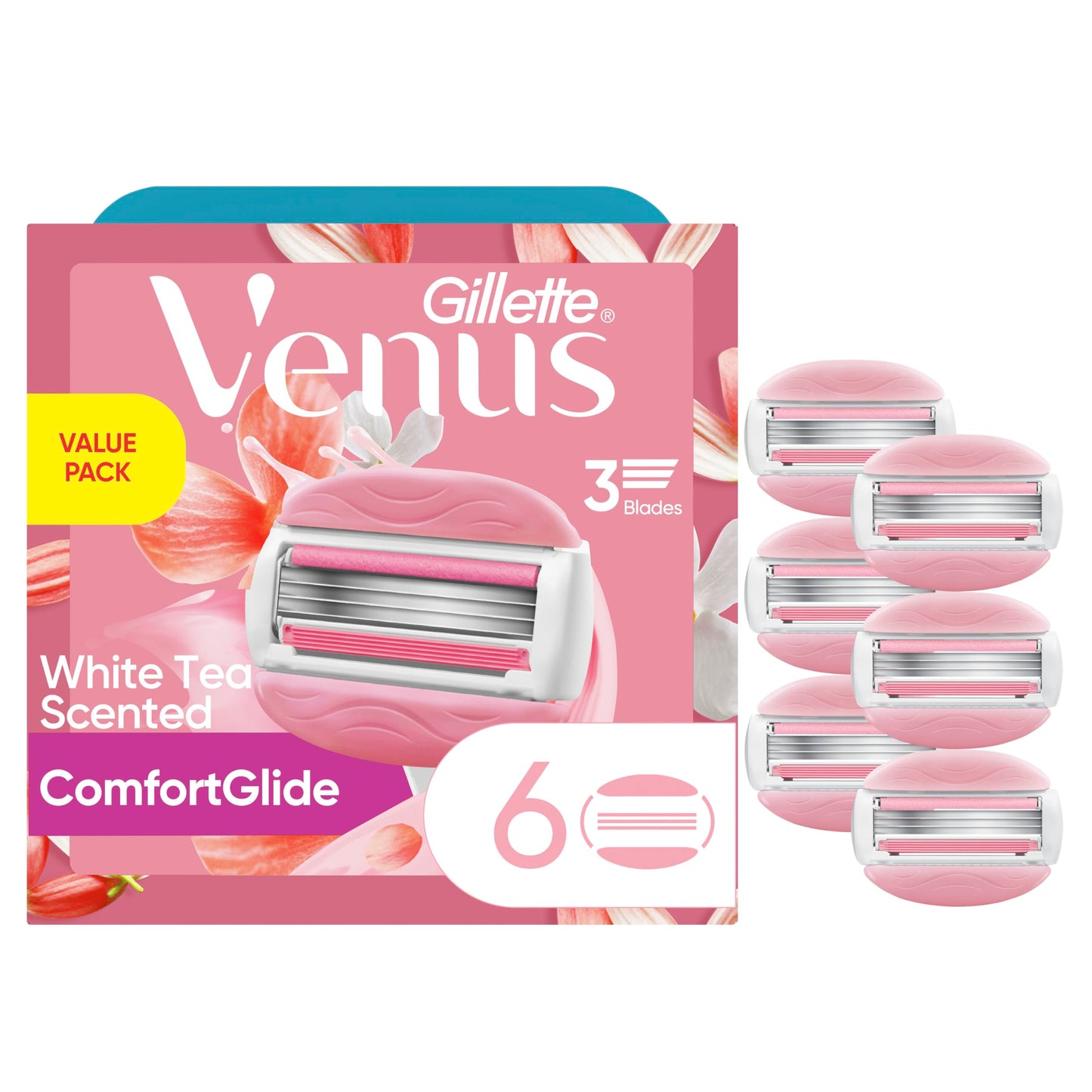 Gillette Venus ComfortGlide White Tea Women's Razor Blades, 3-Blade Razor Refills, 6 Count Beauty and Personal Care Gillette Venus