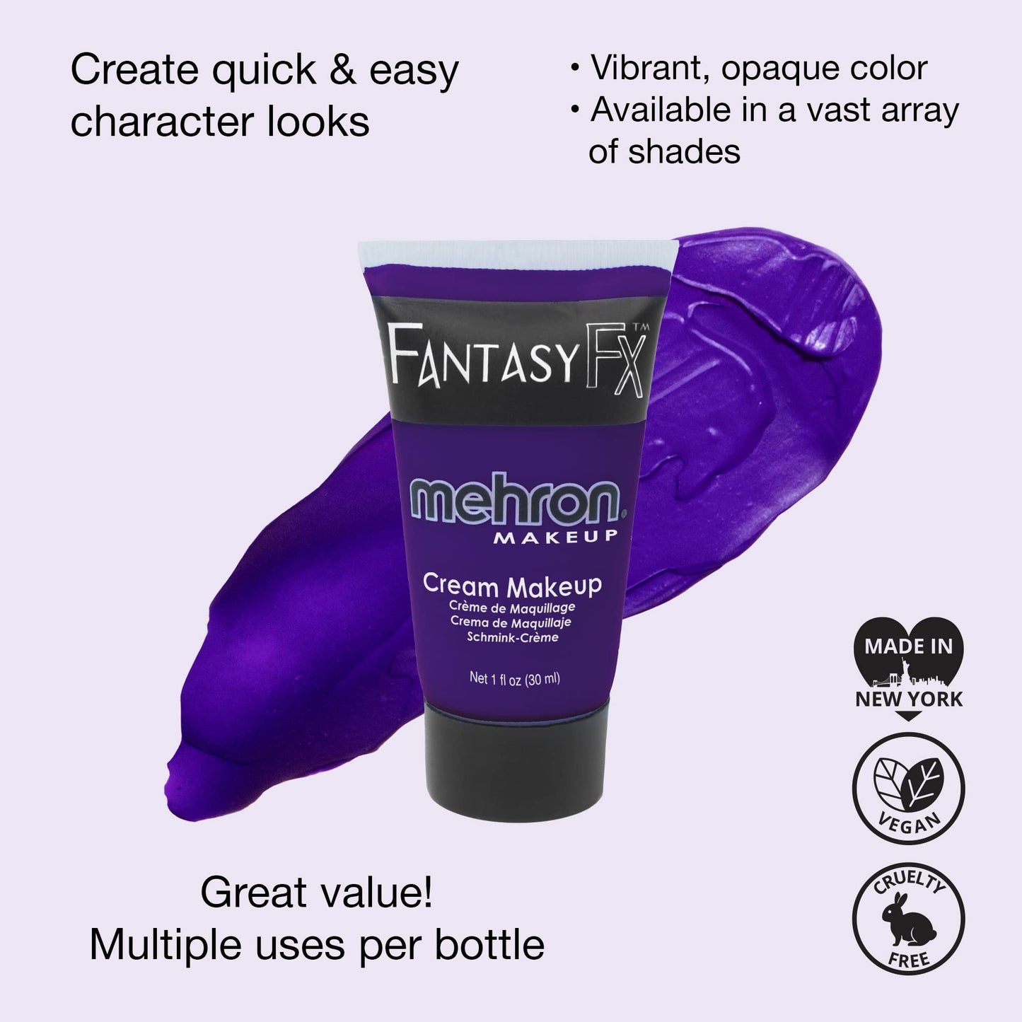 Mehron Makeup Fantasy FX Cream Makeup | Water Based | Halloween | Purple Face & Body Paint For Adults 1 fl oz (30ml) (Purple) Beauty & Personal Care Mehron