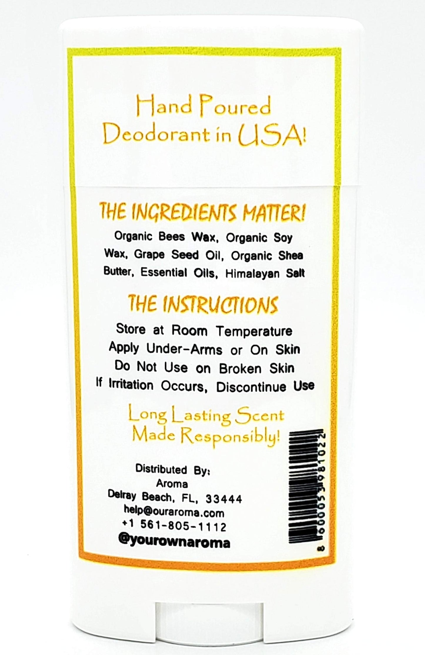 Our Aroma All Natural Deodorant for Women and Men -and Poured Aluminum Free Deodorant - Gluten Free, Cruelty Free, Free of Parabens - Citrus Musk Beauty and Personal Care Our Aroma