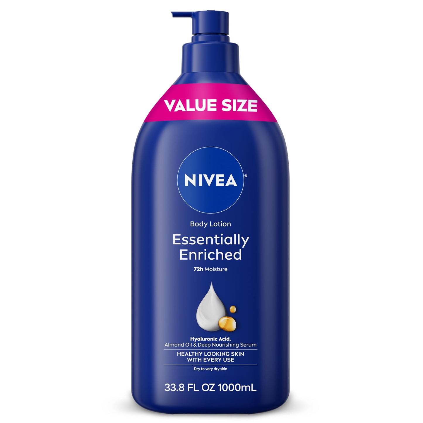 NIVEA Essentially Enriched Body Lotion for Very Dry Skin with Hyaluronic Acid, Almond Oil and Deep Nourishing Serum, 72-Hour Body Moisturizer, 33.8 Fl Beauty & Personal Care NIVEA