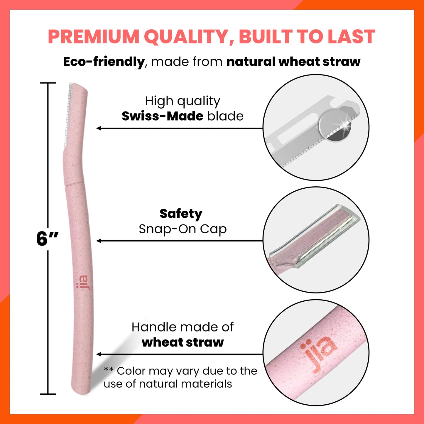 Jia Dermaplane Facial Wheat Straw Razor 3-Pack, Pale Peach - Eyebrow Trimmer & Face Shaver for Women and Men, Peach Fuzz & Dead Skin Cell Removal Tool Beauty and Personal Care jia Personal Care