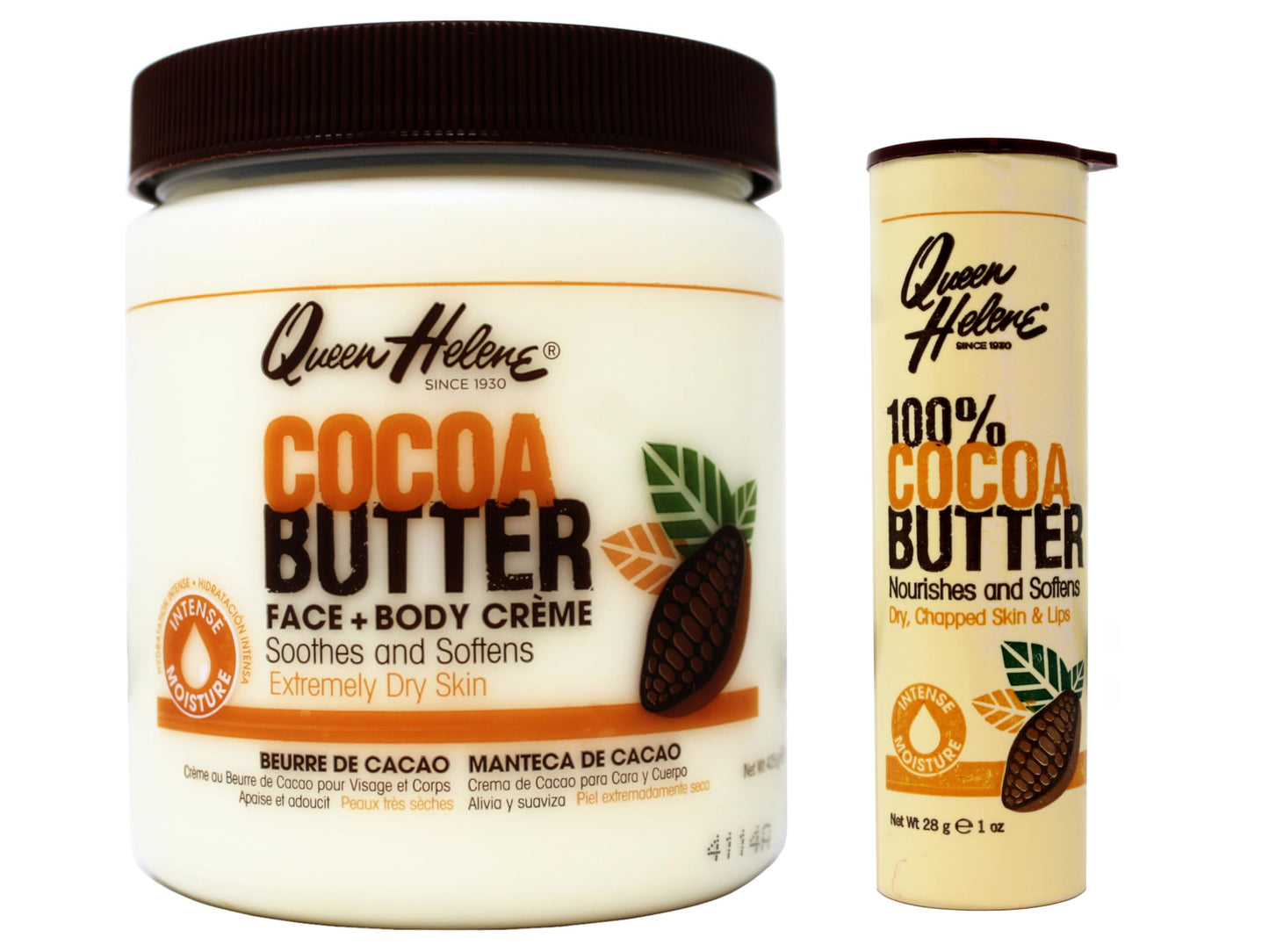 Queen Helene Cocoa Butter Moisturizing Kit, Face + Body Crème 15 oz and 100% Cocoa Butter Lip Balm 1 oz for Dry Skin and Lips Beauty & Personal Care Queen Helene