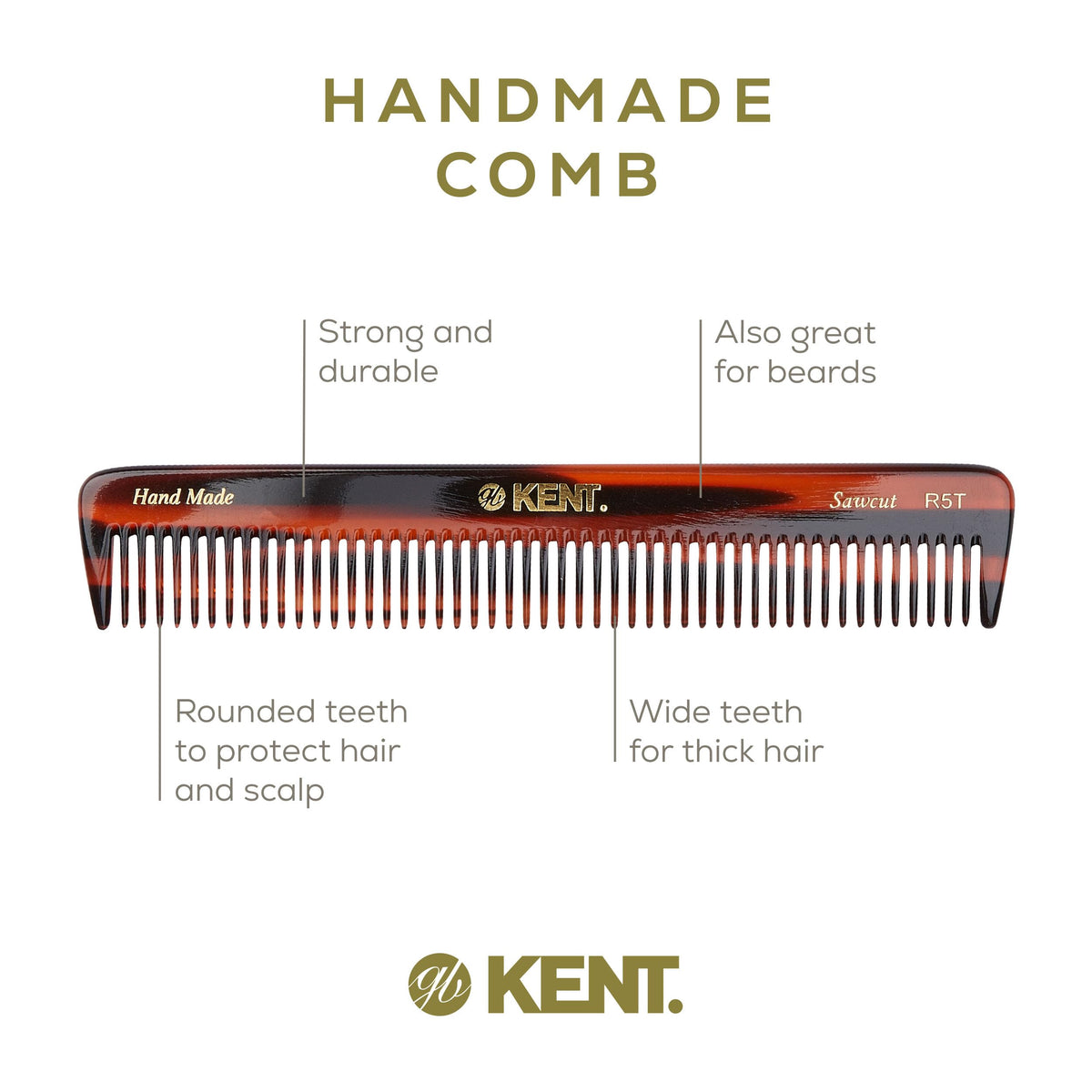 Kent R5T Wide Tooth Comb Detangling Comb, Wide Teeth Dressing Table Beard Combs Men for Thick Curly Wavy Hair, Hair Detangler Combs for Grooming