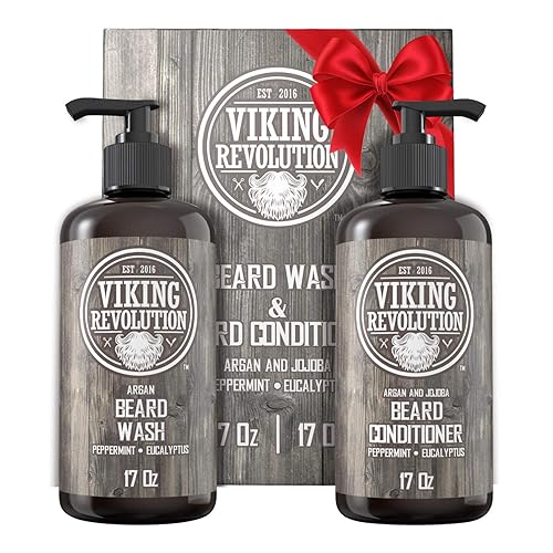 Viking Revolution Beard Wash & Conditioner Set w/Argan & Jojoba Oils - Softens, Smooths & Strengthens Beard Growth - Natural Peppermint and Eucalyptus Beauty & Personal Care Viking Revolution