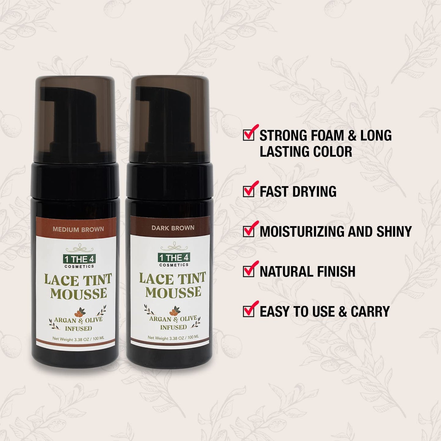 STAR CARE 1 THE 4 Cosmetics Argan & Olive Infused Lace Tint Mousse 3.38oz/ 100ml Concealer Tinted Mousse for Lace Wigs Hair Wigs Perfect Match Your Beauty & Personal Care STAR CARE