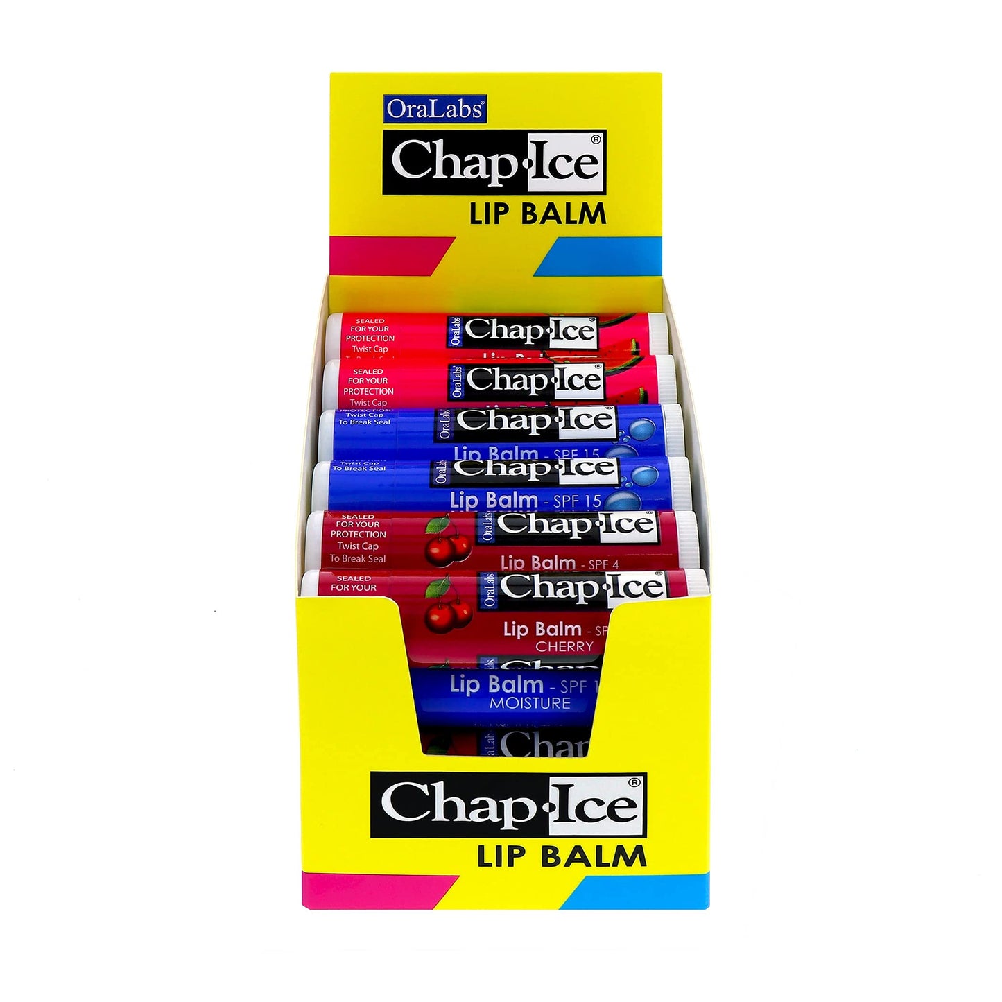 Chap-Ice® | Premium and Traditional Lip Balm for Chapped, Dry, or Windburned Lips | 3 Flavor Assorted (SPF-15) - Cherry, Moisture & Watermelon - 24 Beauty & Personal Care CHAP-ICE