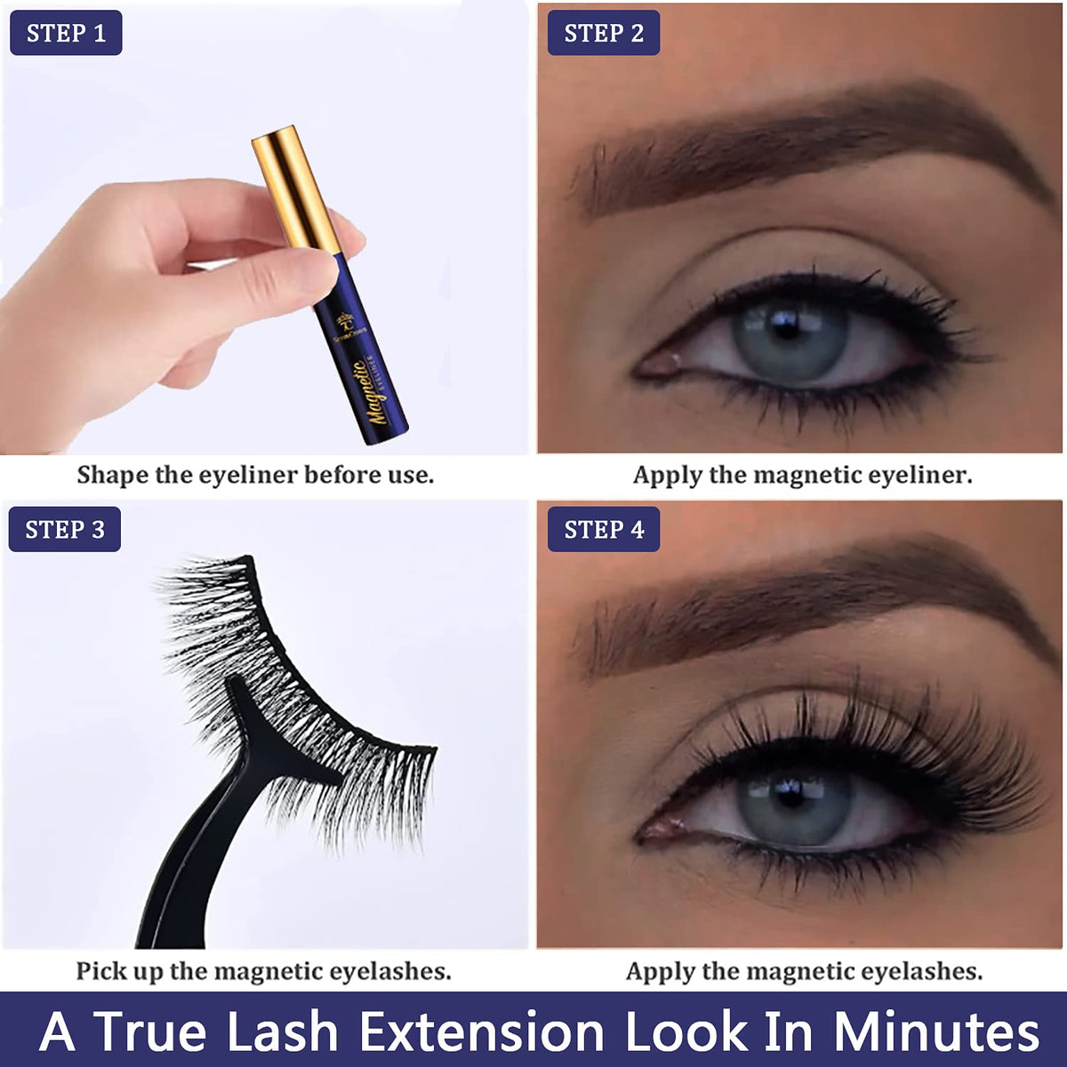 3D Magnetic Eyelashes with Eyeliner Kit - 7C SevenCrown Magnetic Lashes Natural Looking with Upgraded 4 Tubes of Liner Waterproof, Long Lasting,10 Beauty & Personal Care 7C SEVENCROWN