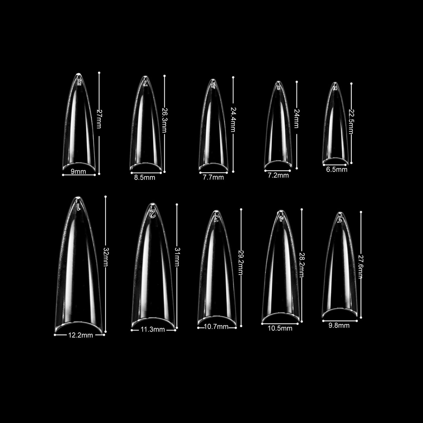 VIVACE Clear Stiletto 500 Acrylic False Fake Gel Nail Tips With Clear Plastic Case 27512 For Nail Salon Nail Shop (Clear Stiletto) Beauty & Personal Care Vivace