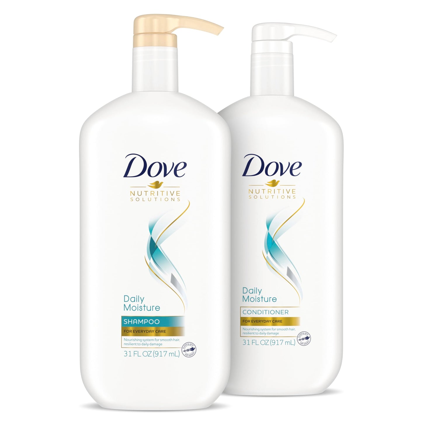 Dove Nutritive Solutions Moisturizing Shampoo and Conditioner with Pump Daily Moisture 2 Count for Dry Hair with Pro-Moisture Complex for Manageable Beauty & Personal Care Dove